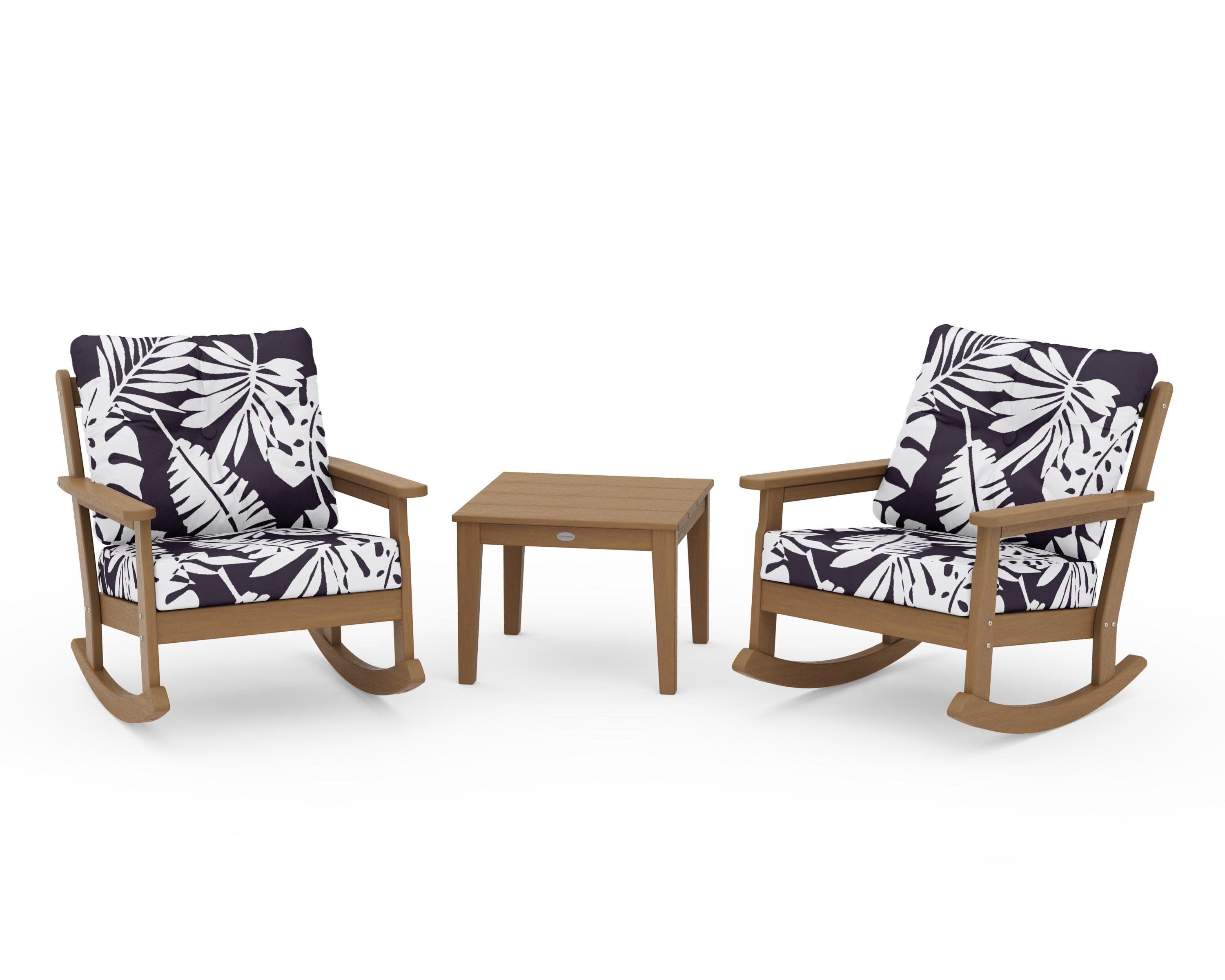 Vineyard 3-Piece Deep Seating Rocker Set in Natural / Leaf Navy