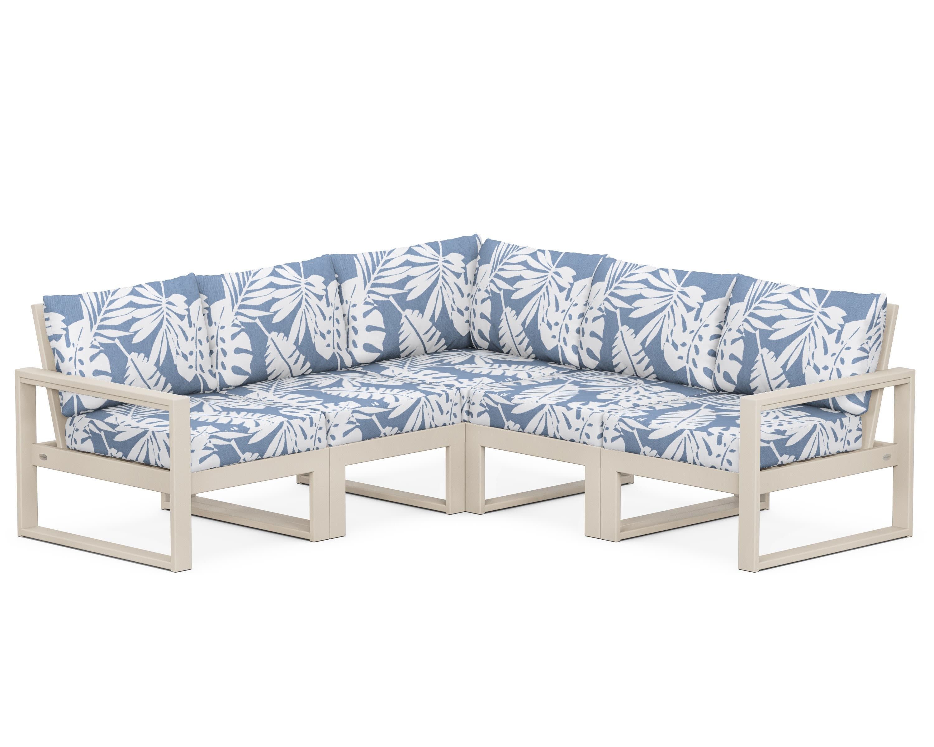 EDGE 5-Piece Modular Deep Seating Set in Sand / Leaf Sky Blue
