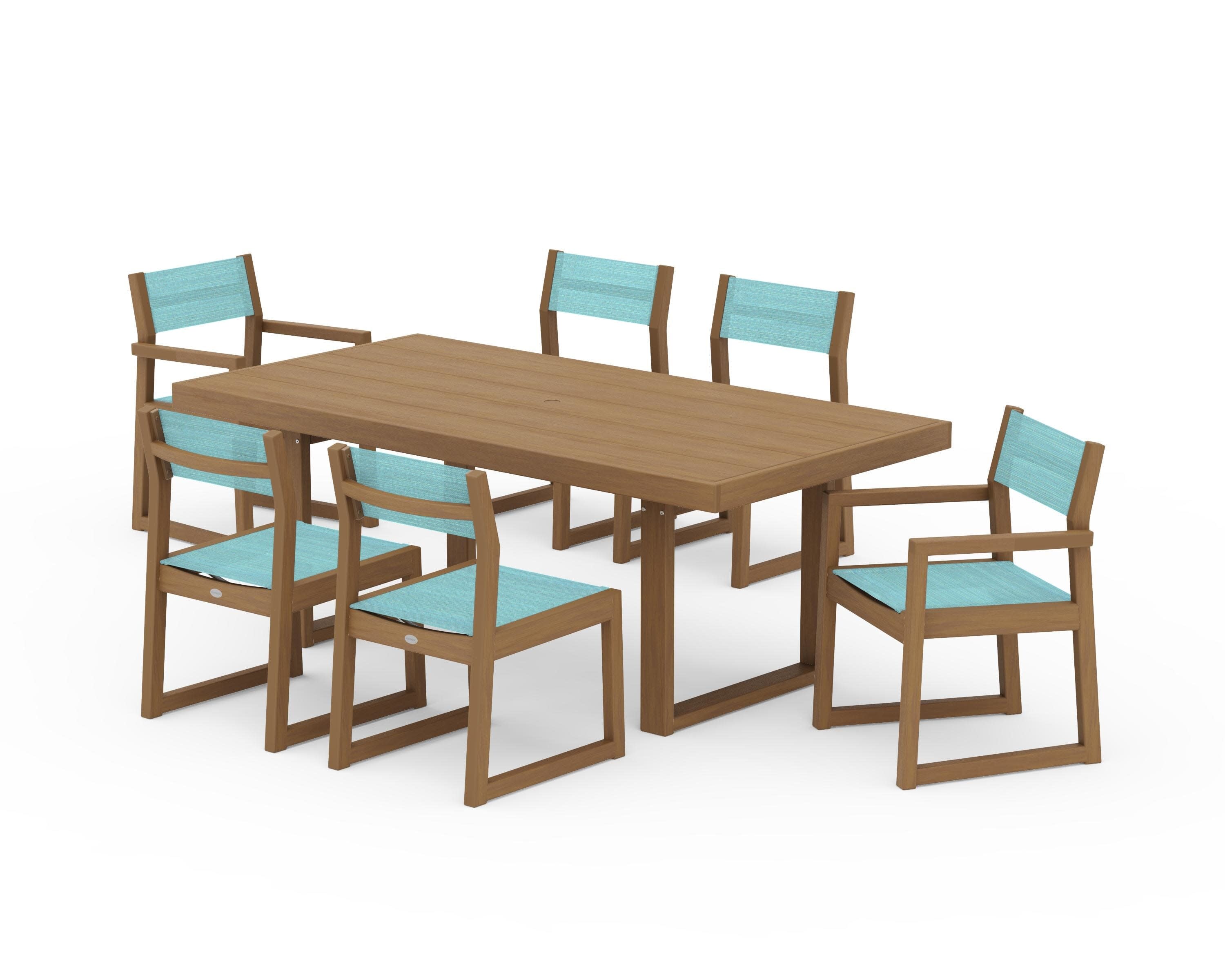 EDGE Sling 7-Piece Dining Set in Natural / Dupioni Aquamarine Sling