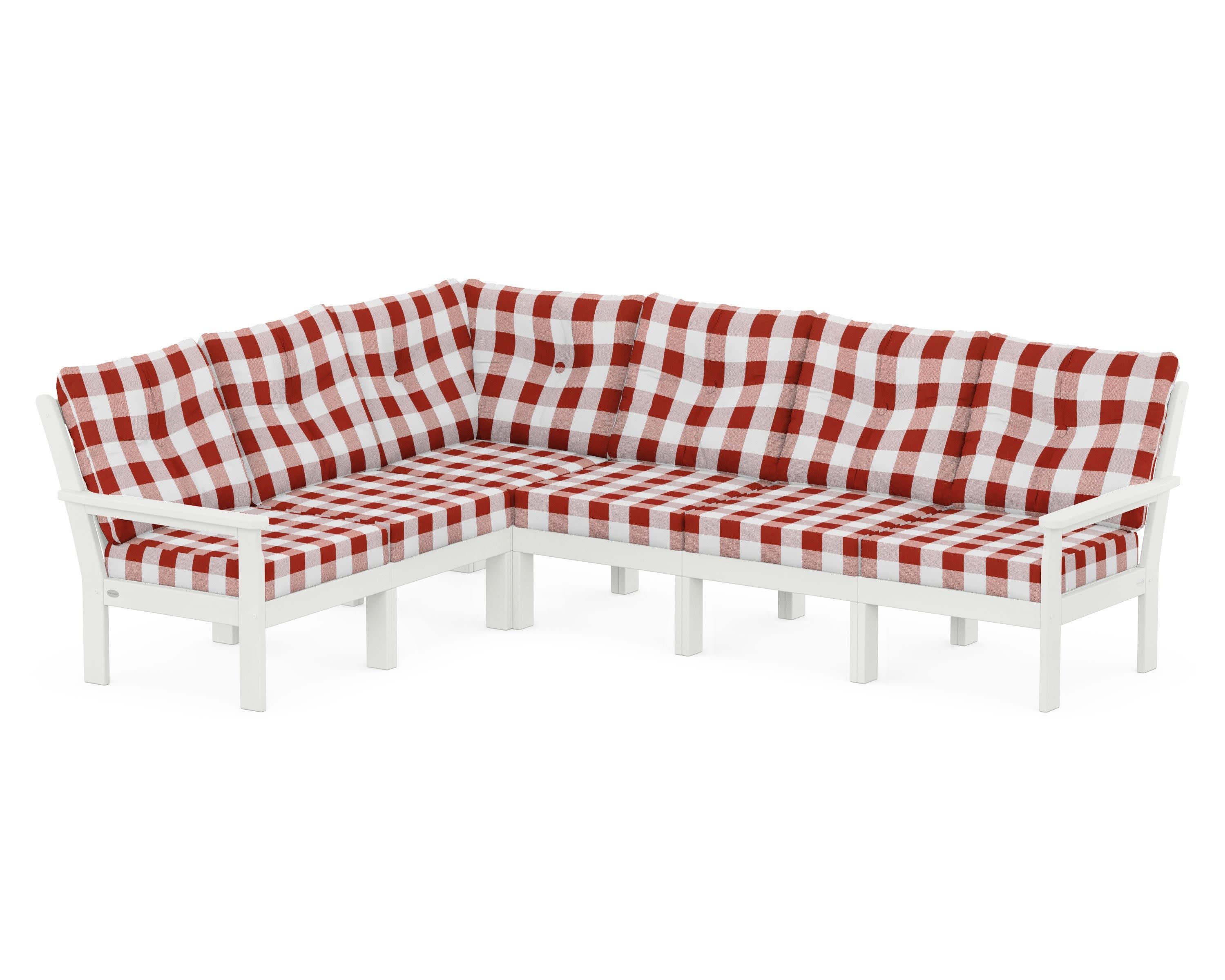 Vineyard 6-Piece Sectional in Vintage White / Buffalo Plaid Crimson
