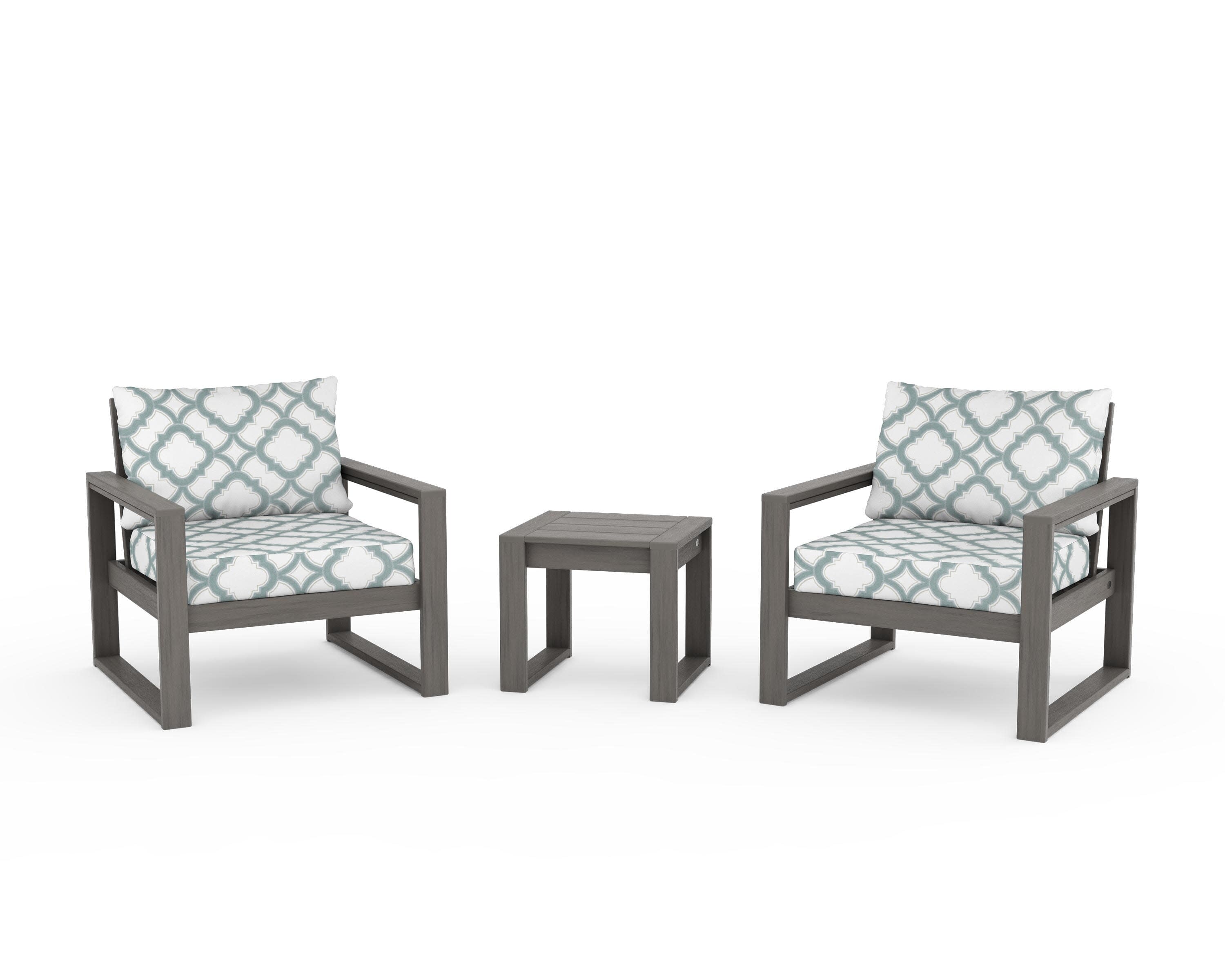 EDGE Sectional 3-Piece Deep Seating Set in Driftwood / Trellis Glacier Spa