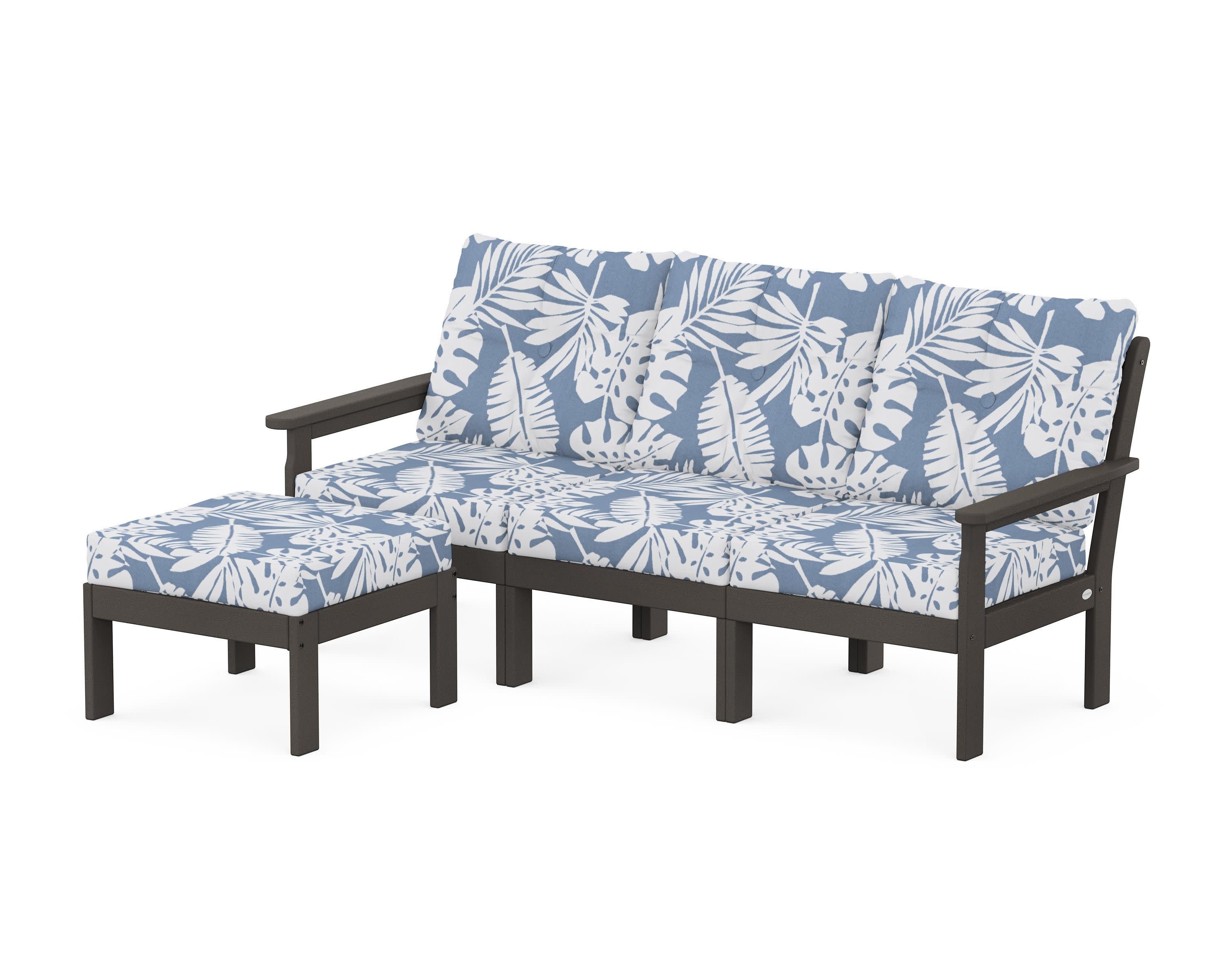 Vineyard 4-Piece Sectional with Ottoman in Vintage Coffee / Leaf Sky Blue