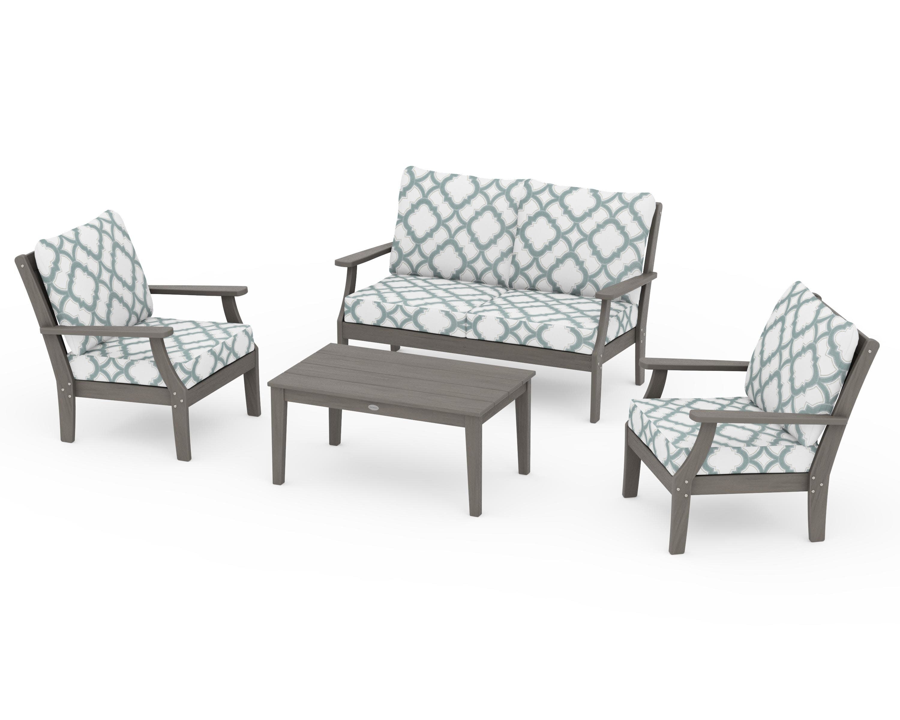 Braxton 4-Piece Deep Seating Chair Set in Driftwood / Trellis Glacier Spa