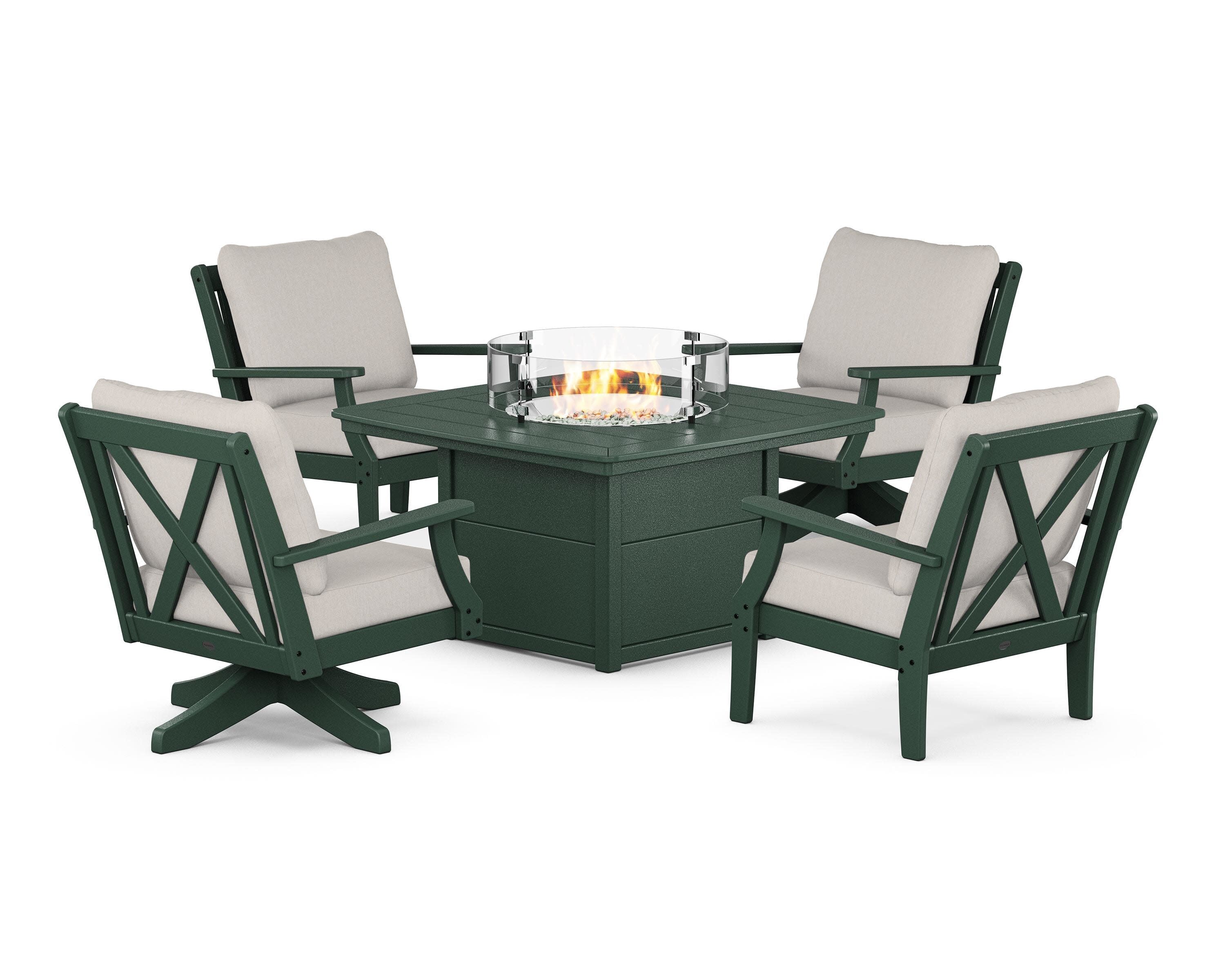 Braxton 5-Piece Deep Seating Set with Fire Table in Green / Cast Ash
