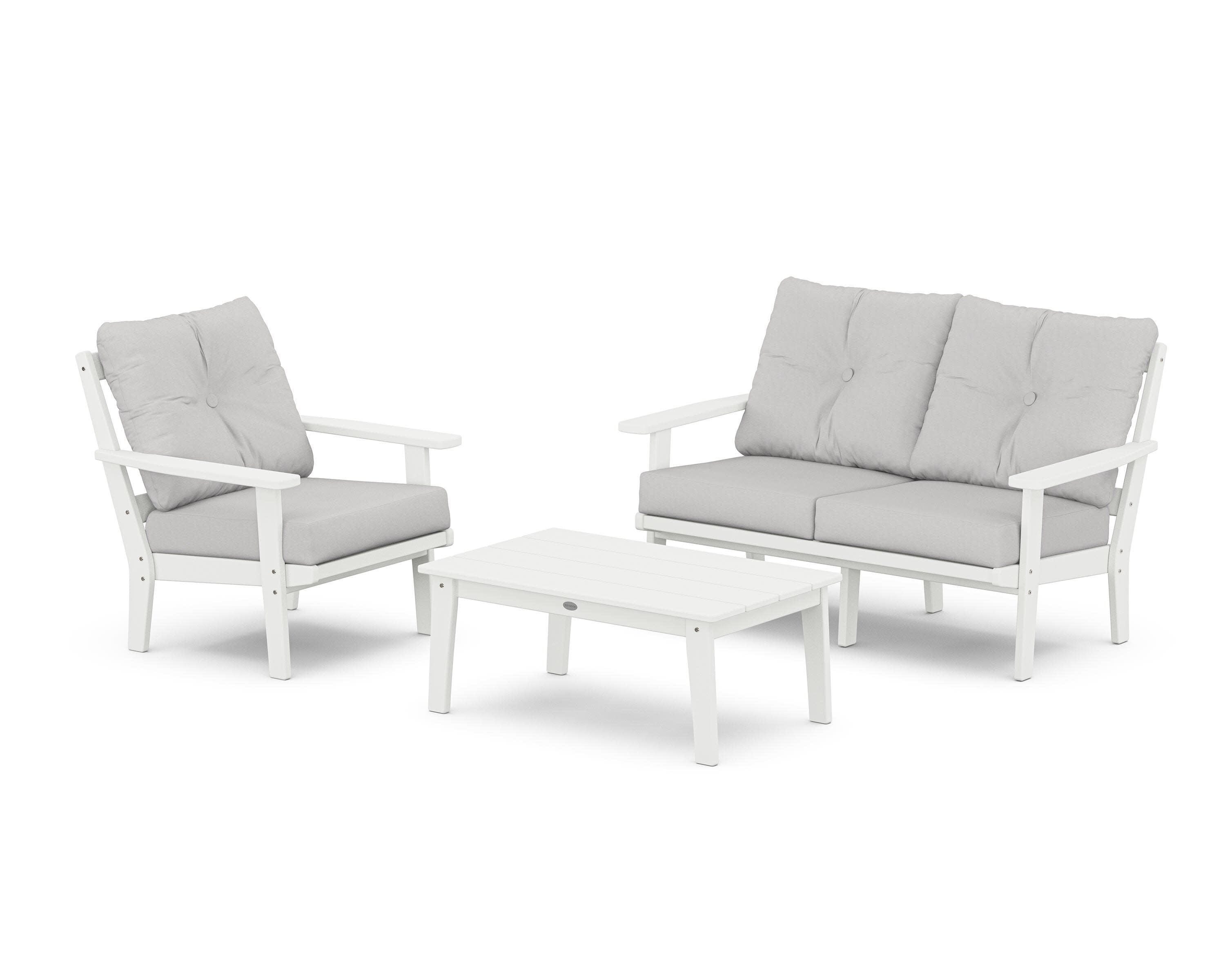 Prairie 3-Piece Deep Seating Set with Loveseat in White / Diamond in the Rough
