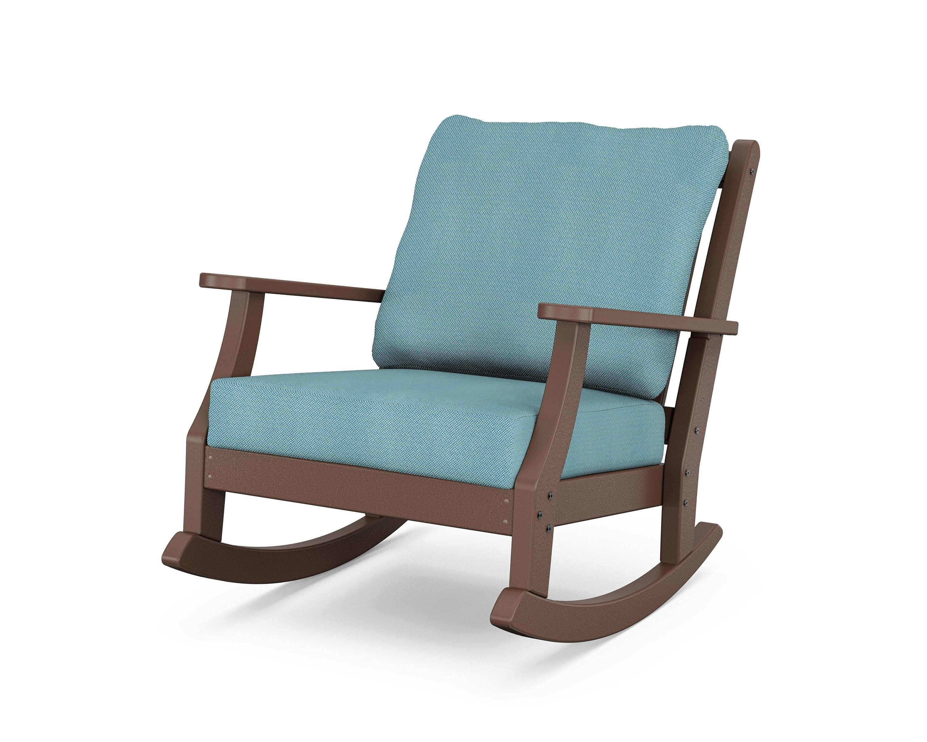 Wovendale Deep Seating Rocking Chair in Mahogany / Lattice Sky Blue