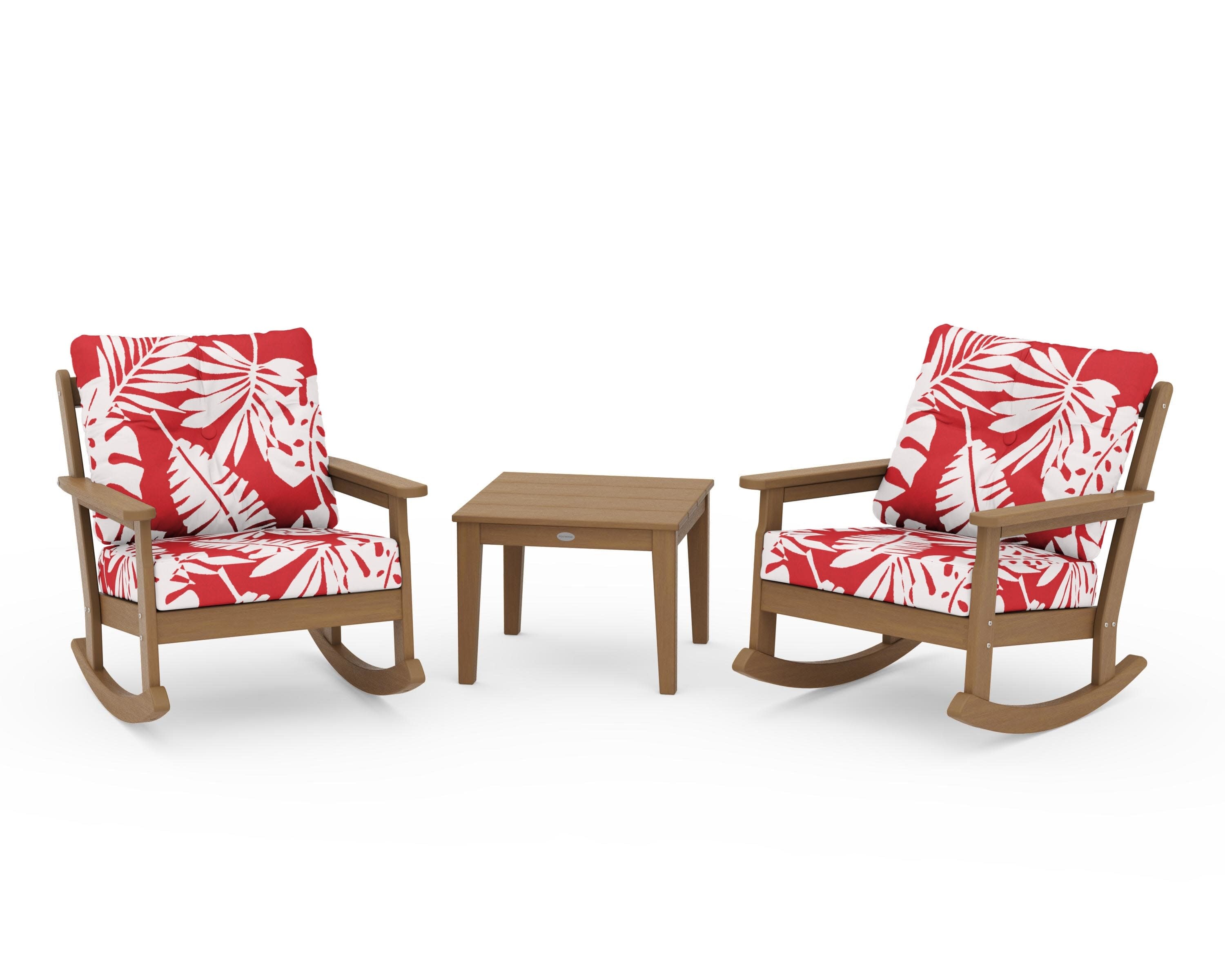 Vineyard 3-Piece Deep Seating Rocker Set in Natural / Leaf Crimson