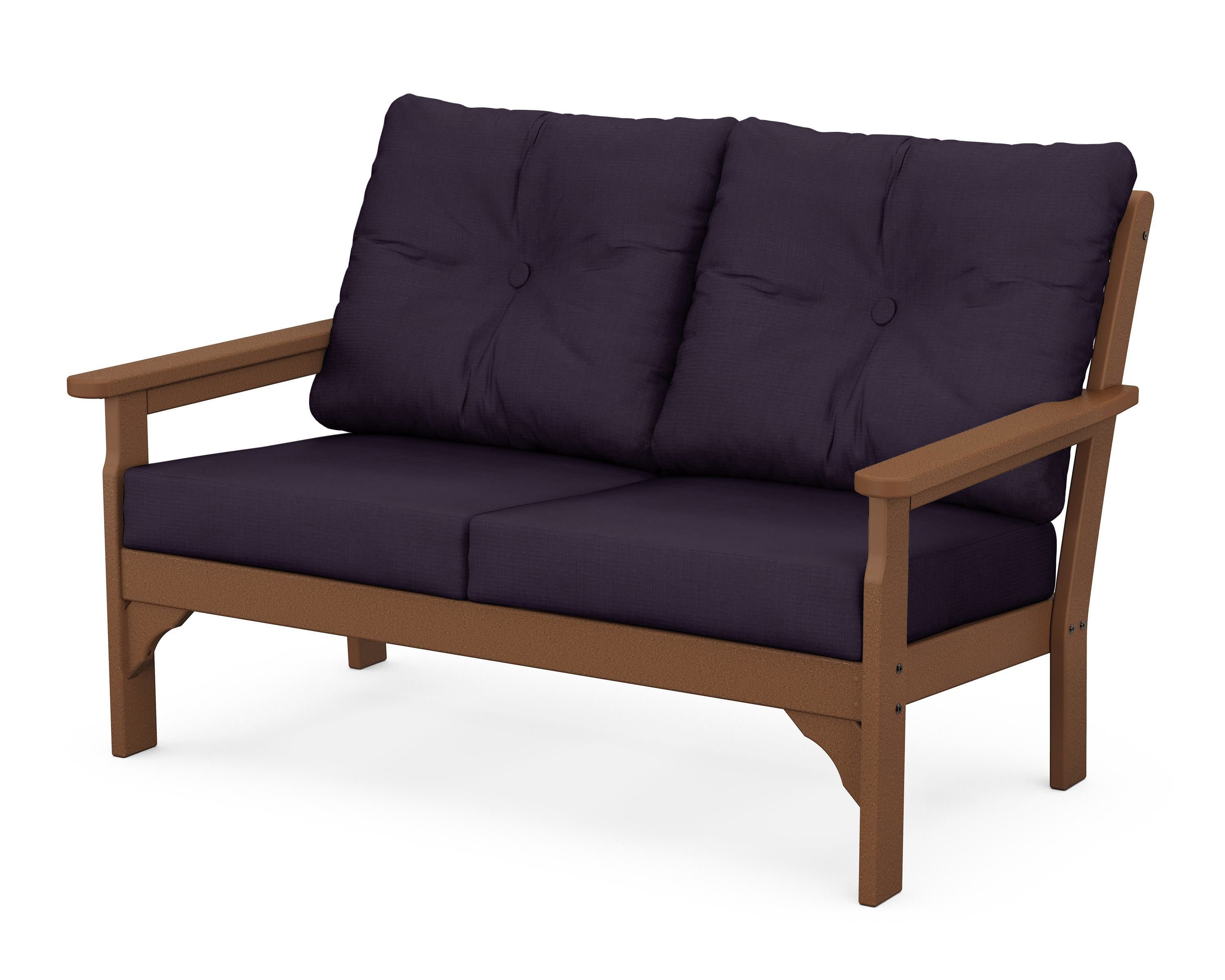 Vineyard Deep Seating Loveseat in Teak / Navy Linen