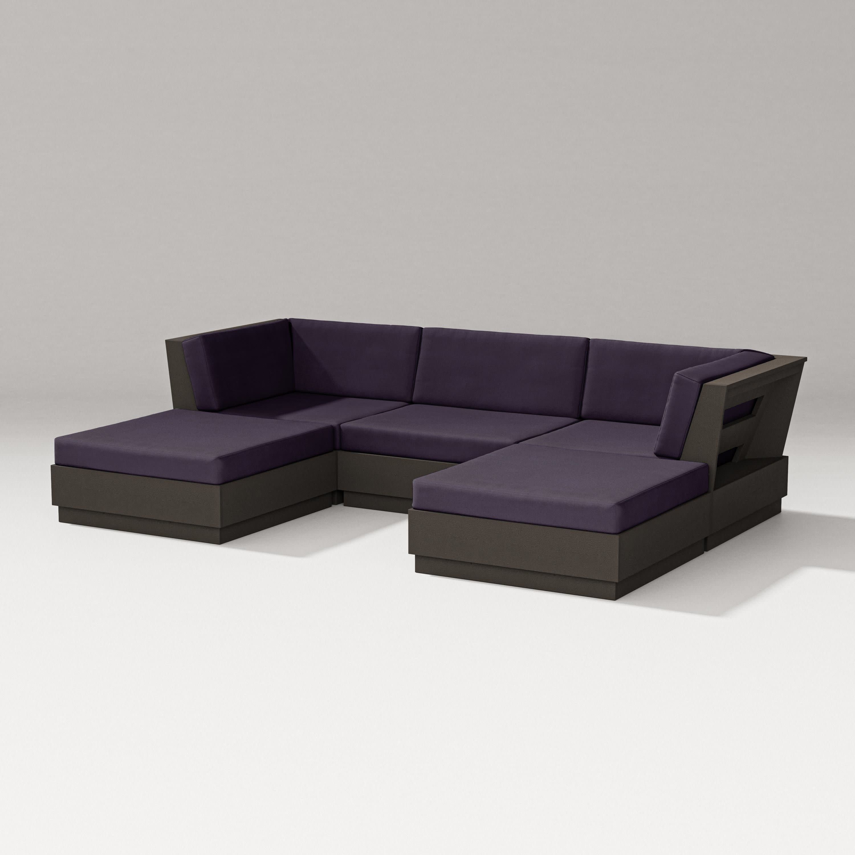 Elevate Double Chaise Sectional in Vintage Coffee / Navy Linen