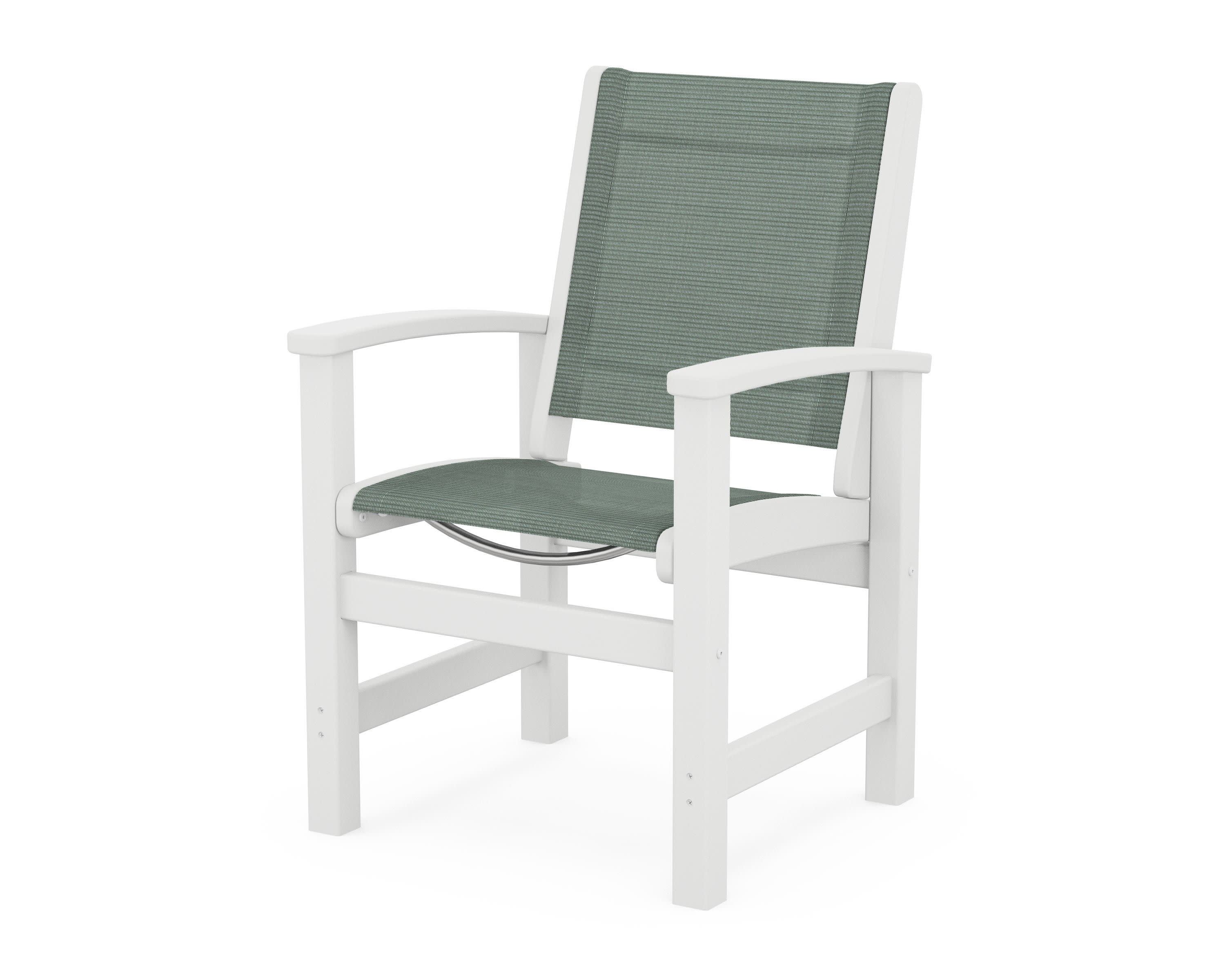 Coastal Dining Chair in White / Dupioni Sea Mist Sling