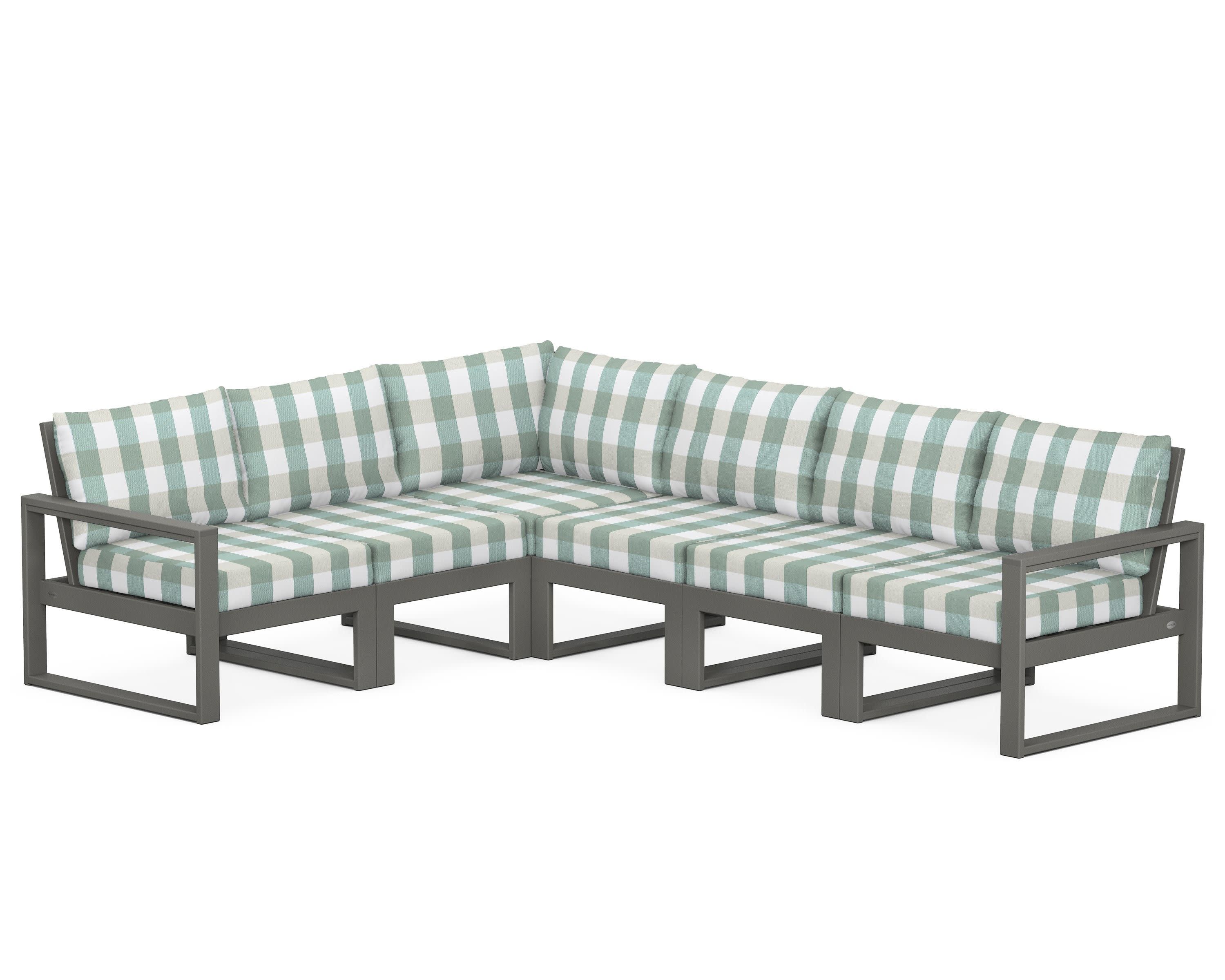 EDGE 6-Piece Modular Deep Seating Set in Slate Grey / Buffalo Plaid Glacier Spa
