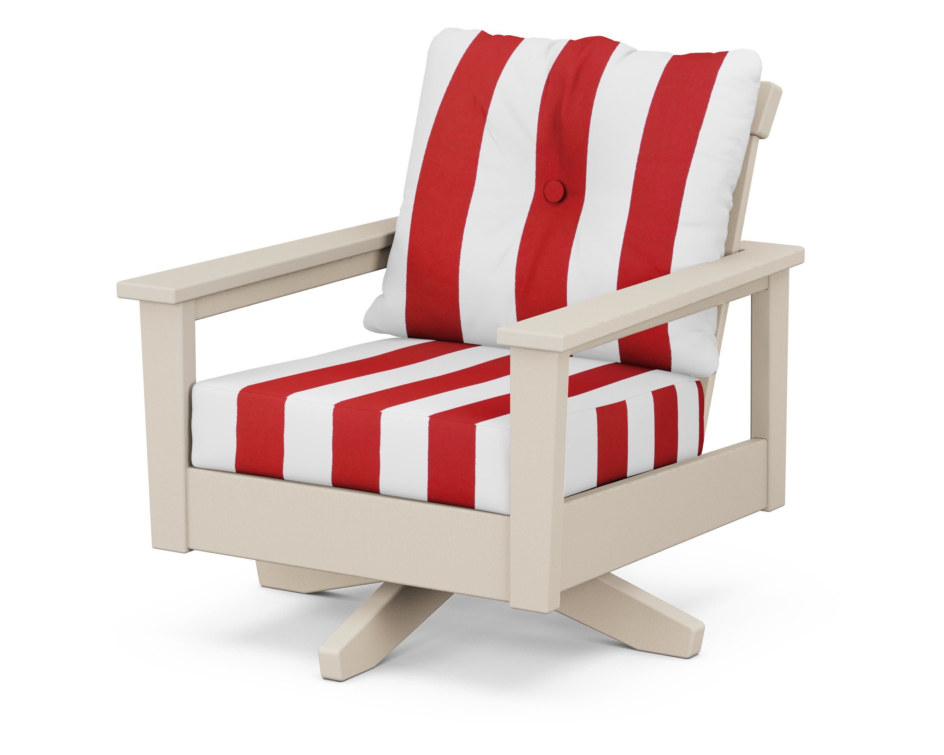 Prescott Deep Seating Swivel Chair in Sand / Cabana Stripe Crimson