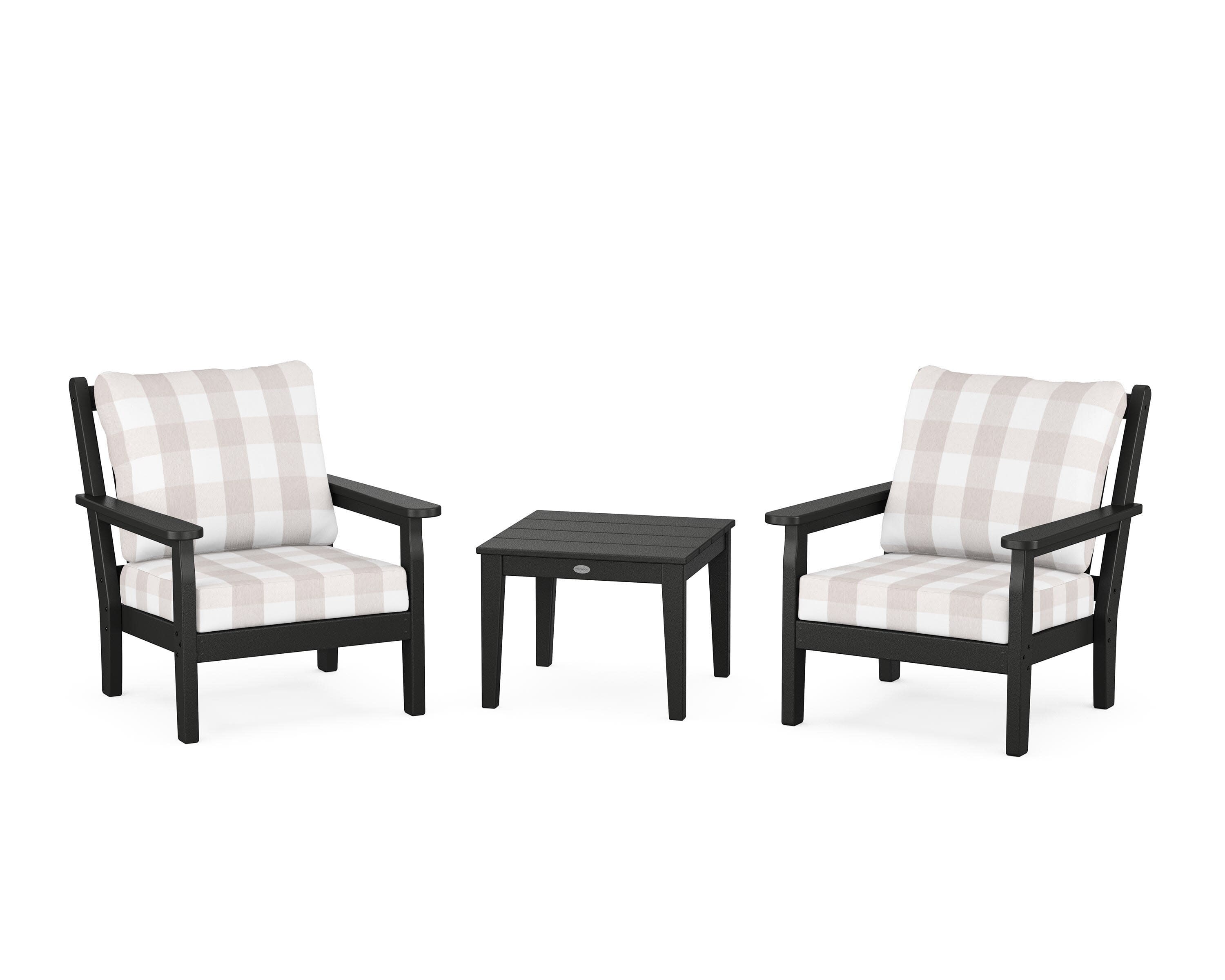 Chippendale 3-Piece Deep Seating Set in Black / Buffalo Plaid Dune Burlap