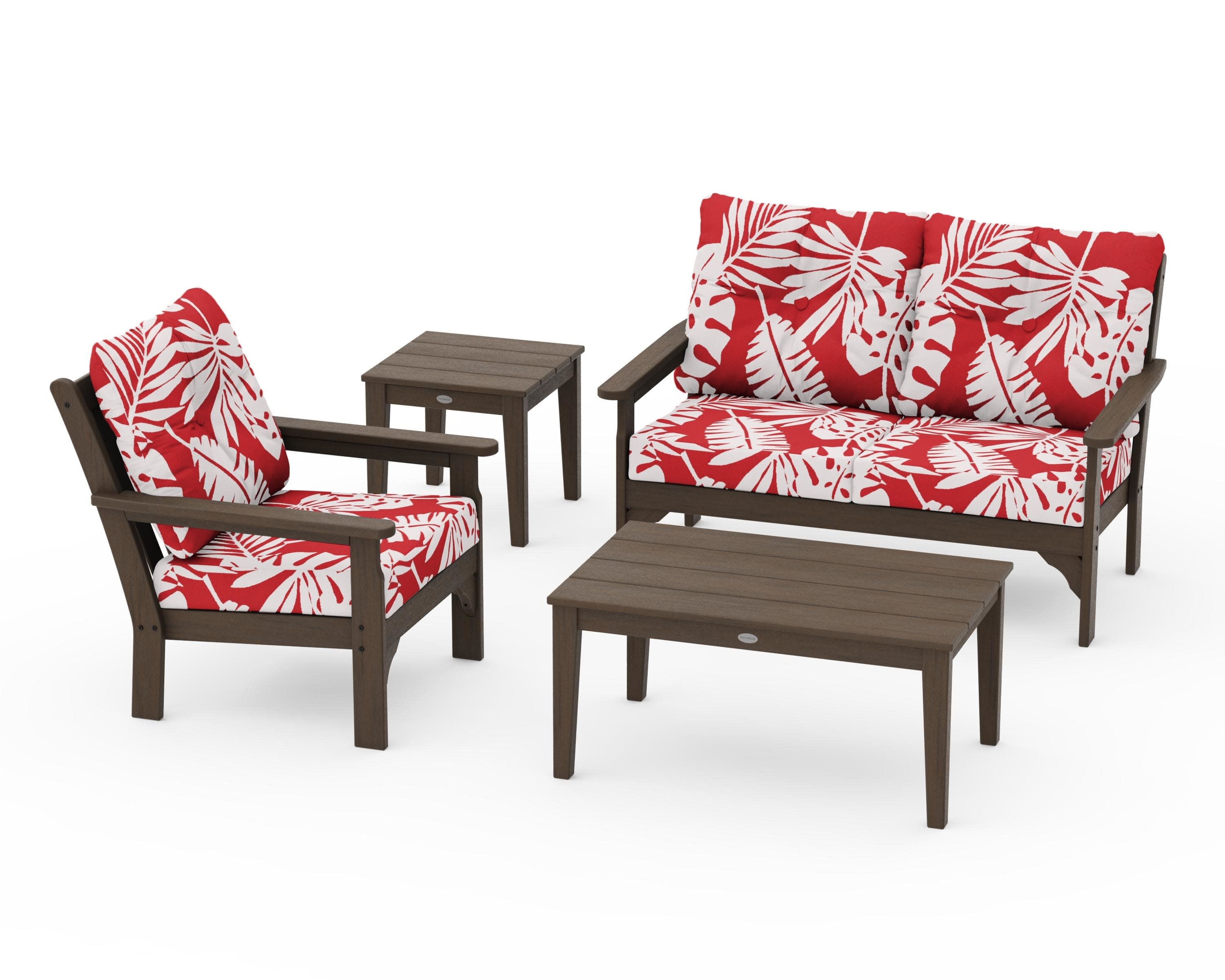 Vineyard 4-Piece Deep Seating Set in Kona / Leaf Crimson