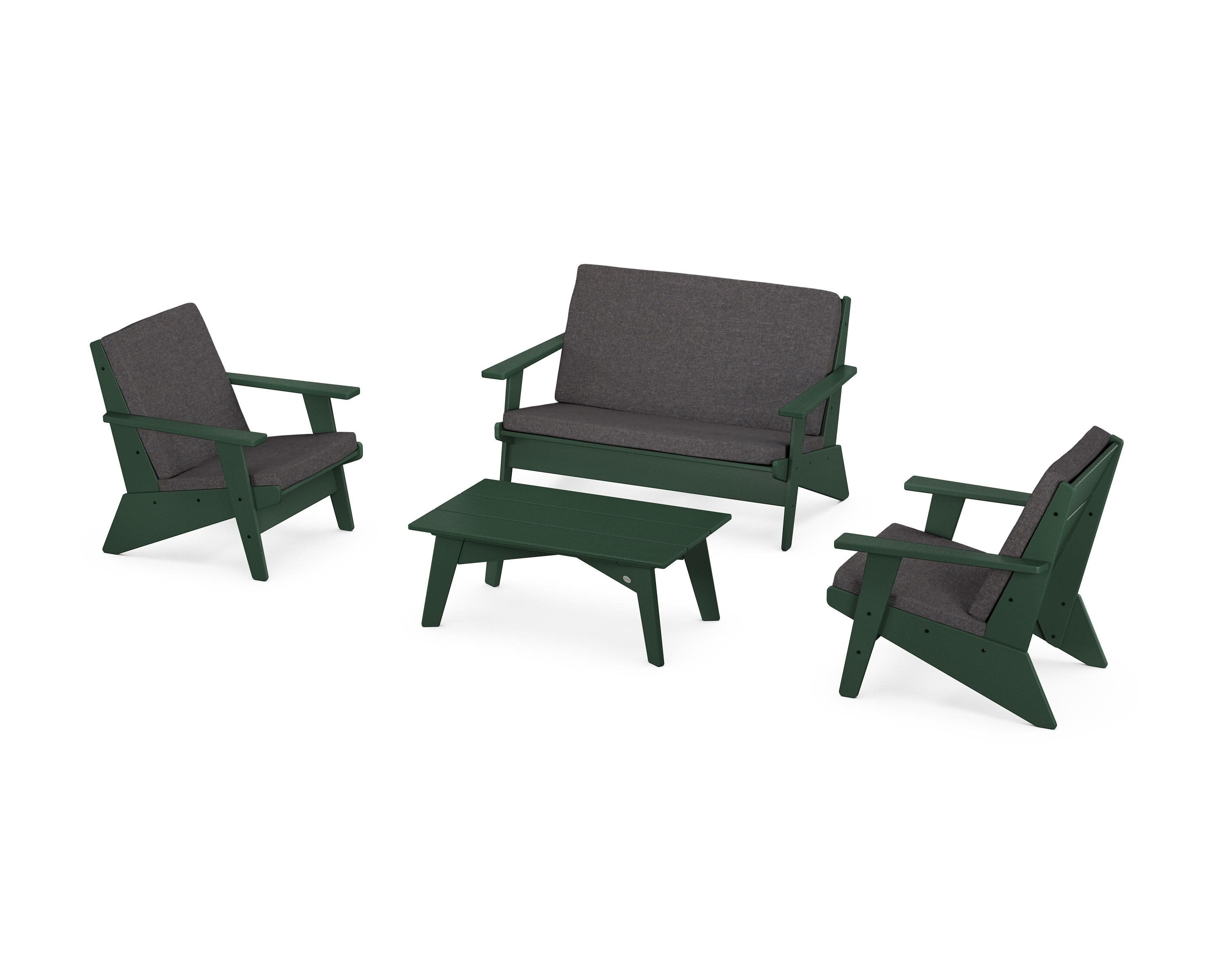 Riviera Modern Lounge 4-Piece Set in Green / Ash Charcoal