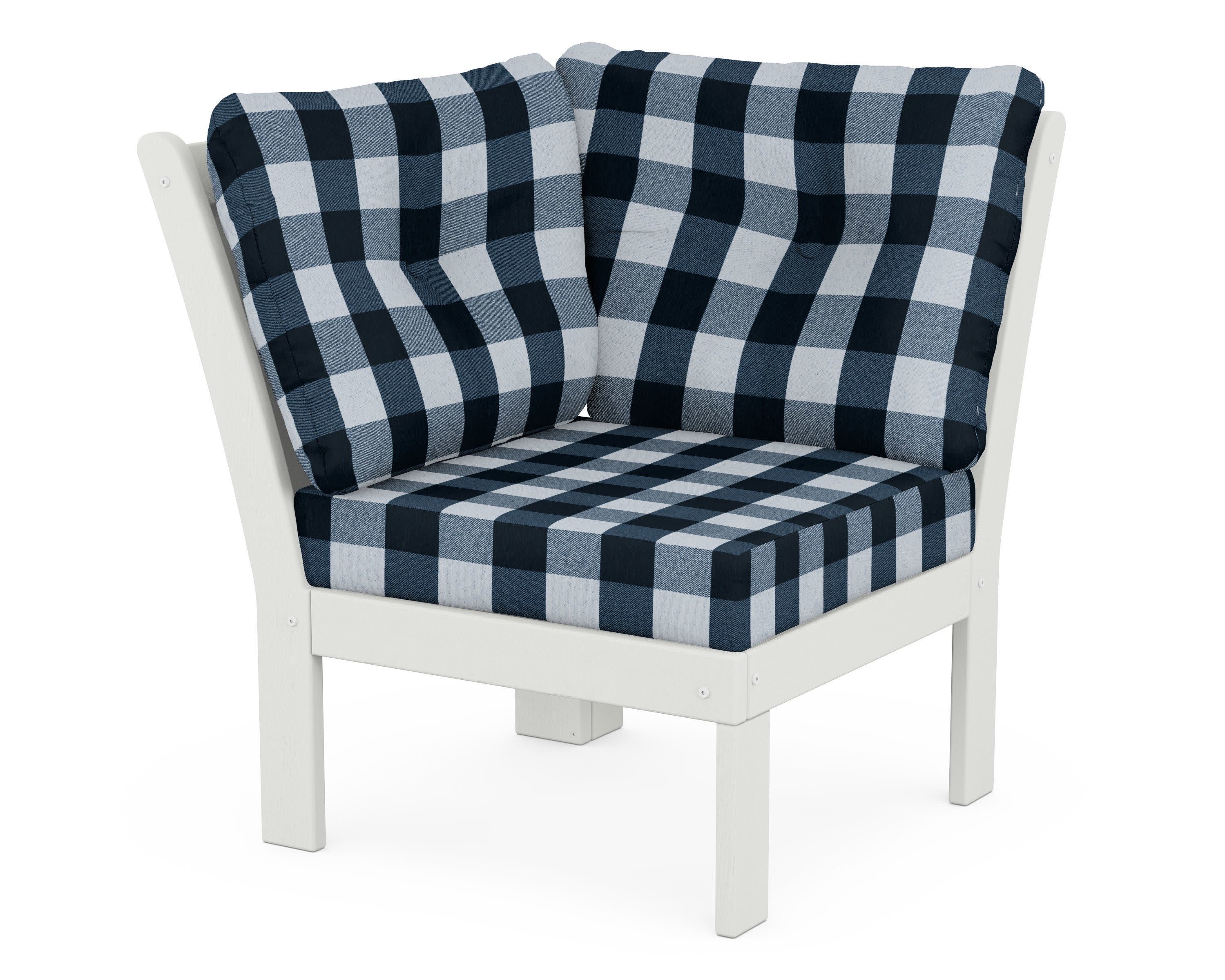 Vineyard Modular Corner Chair in Vintage White / Buffalo Plaid Marine Indigo