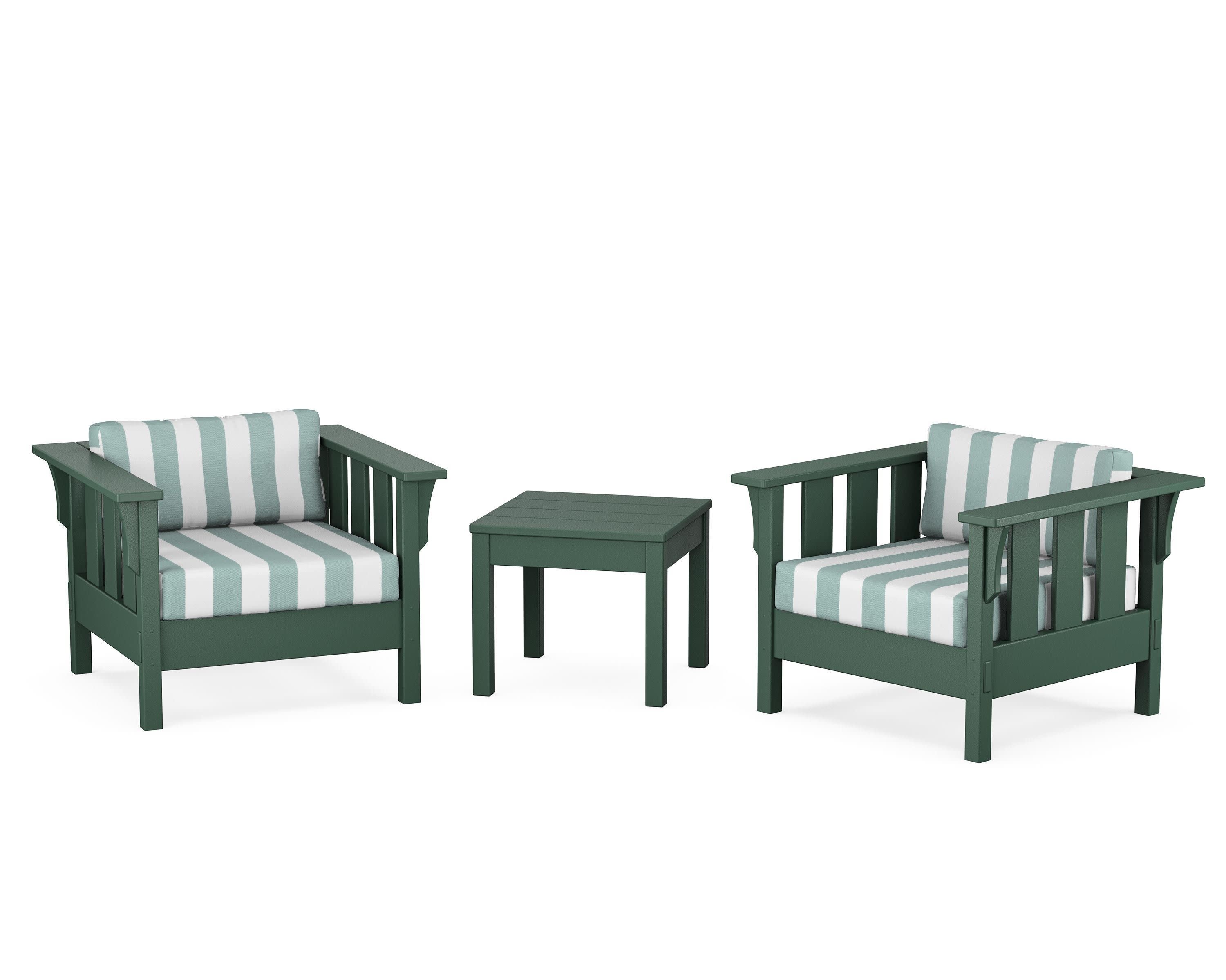 Acadia 3-Piece Deep Seating Set in Green / Cabana Stripe Glacier Spa