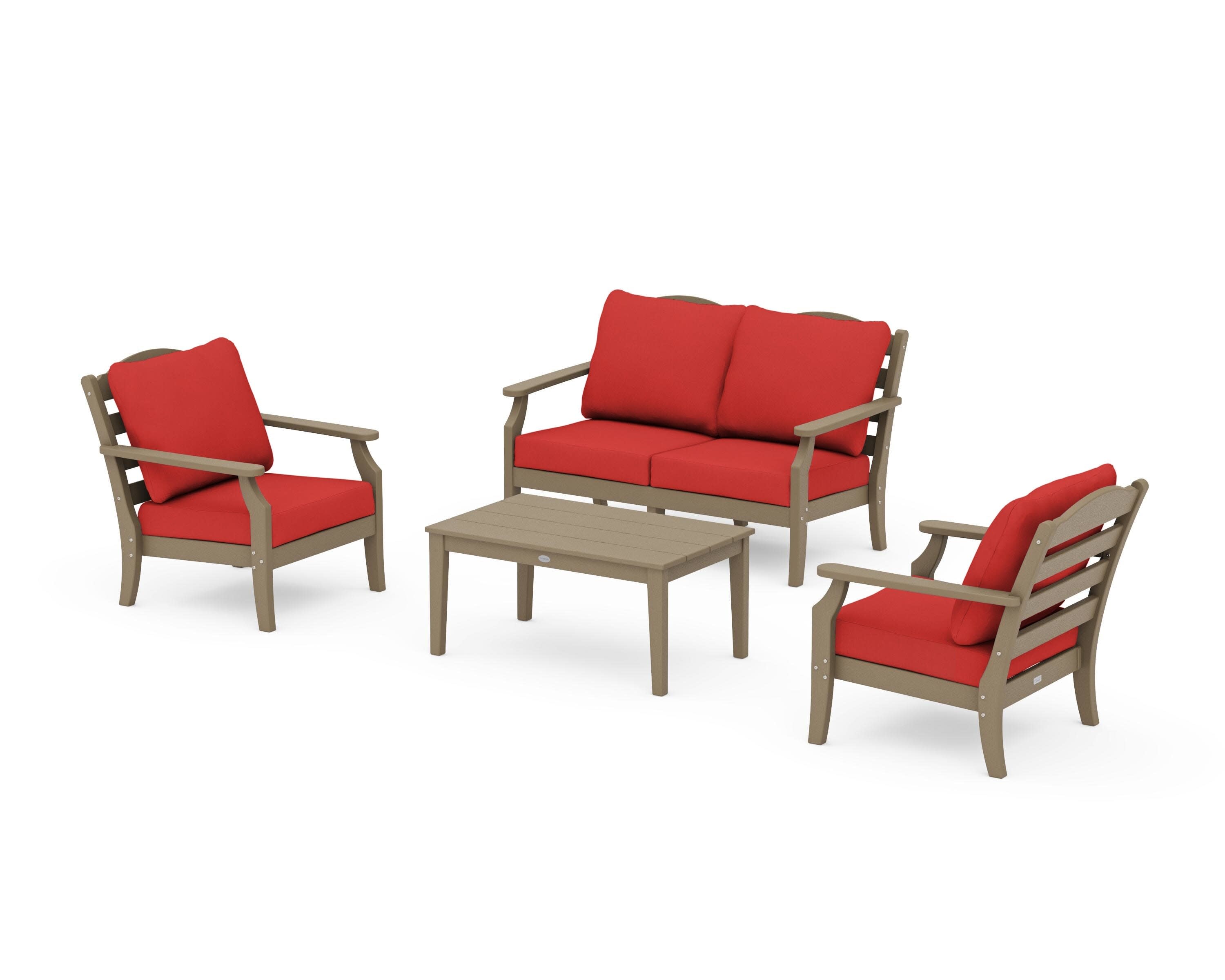 Savannah 4-Piece Deep Seating Set with Loveseat in Vintage Sahara / Crimson Linen