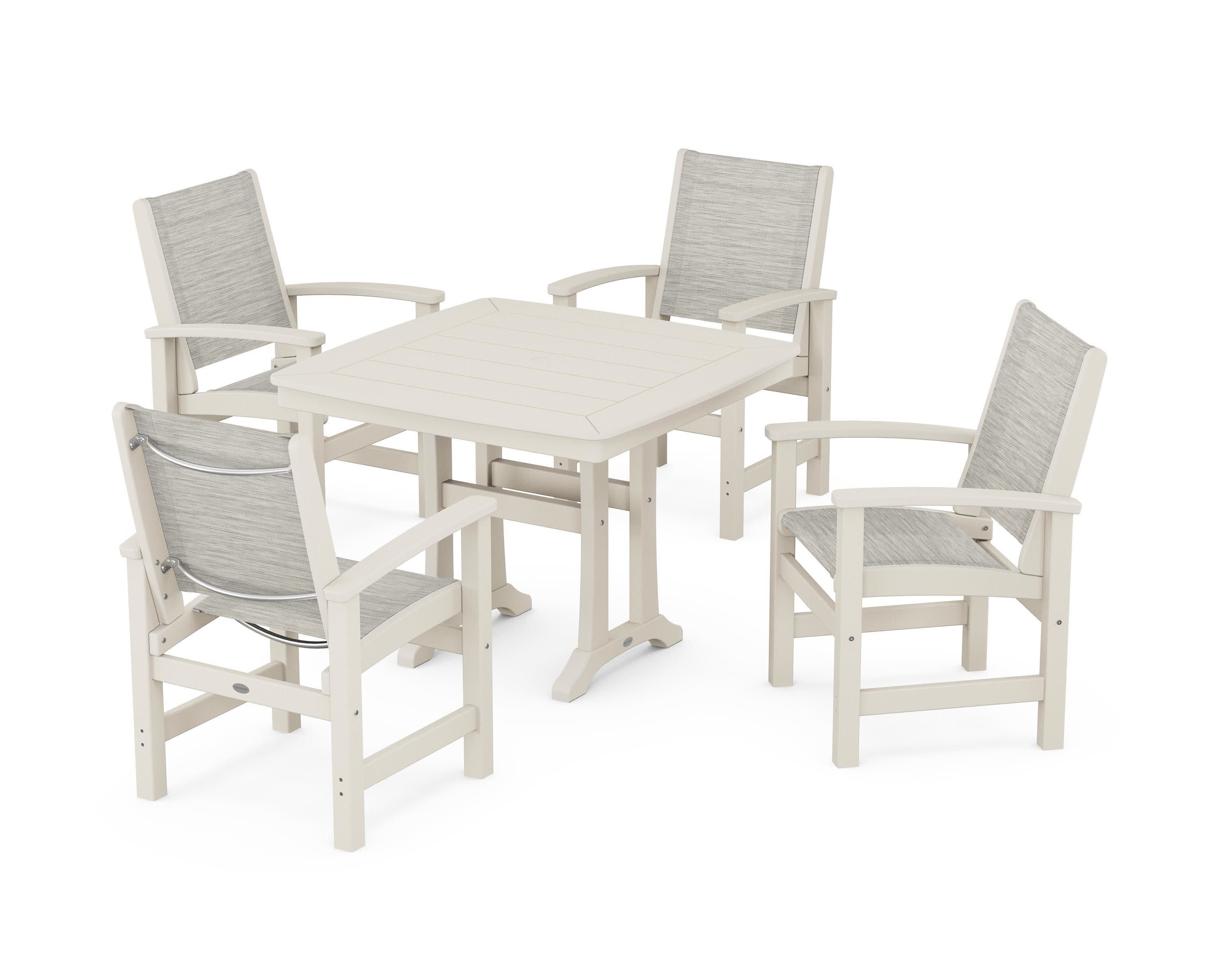Coastal 5-Piece Dining Set with Trestle Legs in Sand / Birch Sling