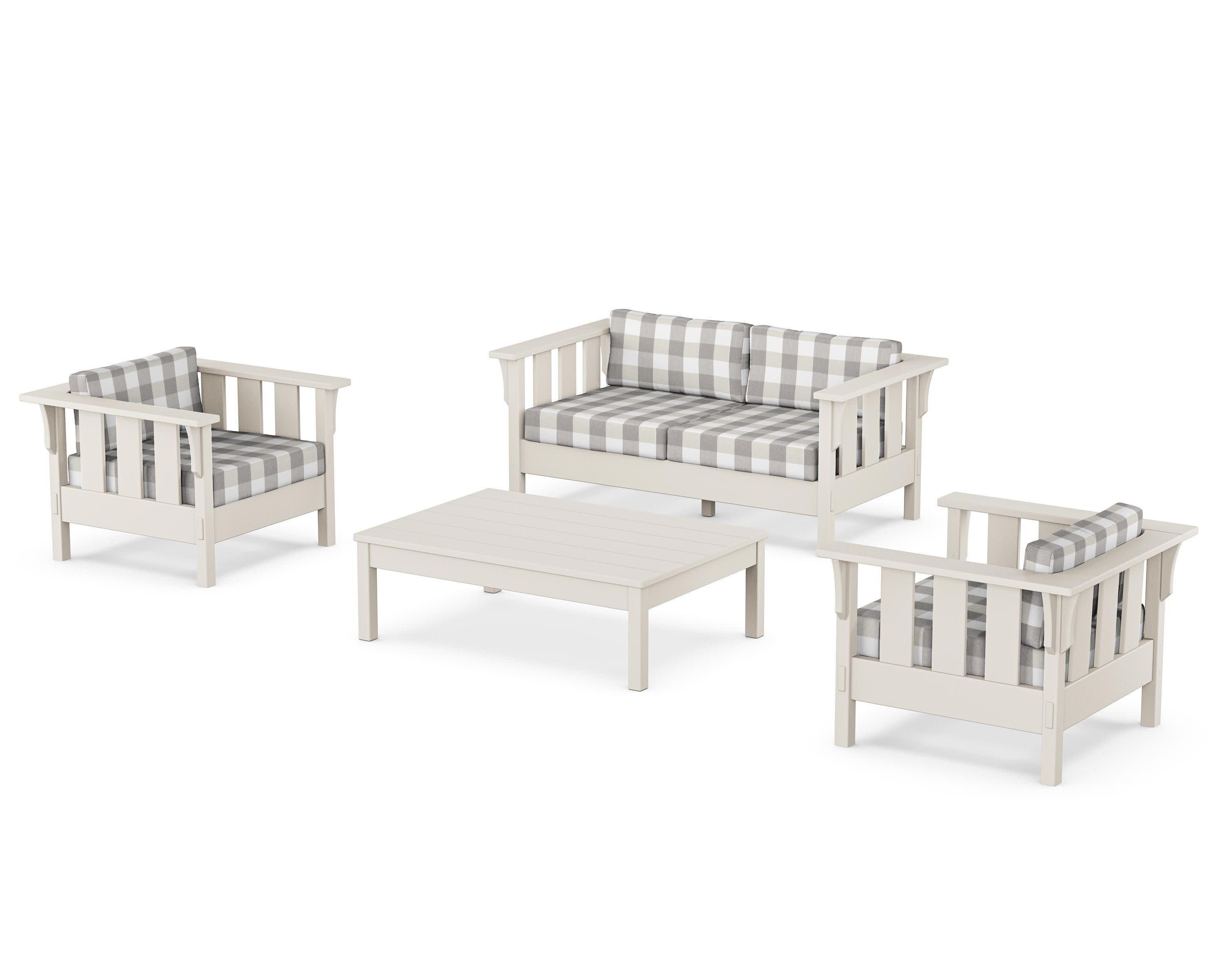 Acadia 4-Piece Deep Seating Set with Loveseat in Sand / Buffalo Plaid Grey Mist