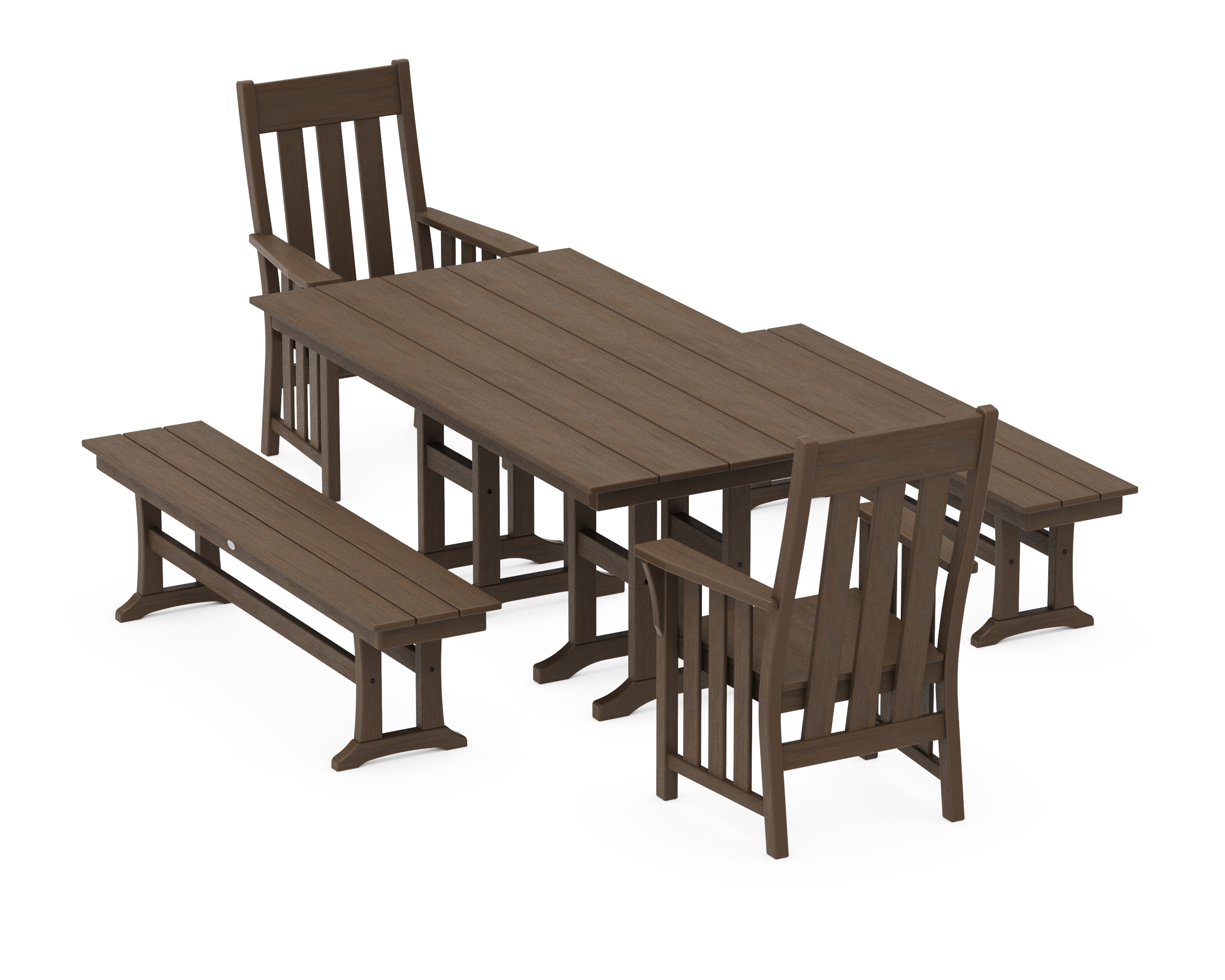 Acadia 5-Piece Farmhouse Dining Set with Benches in Kona
