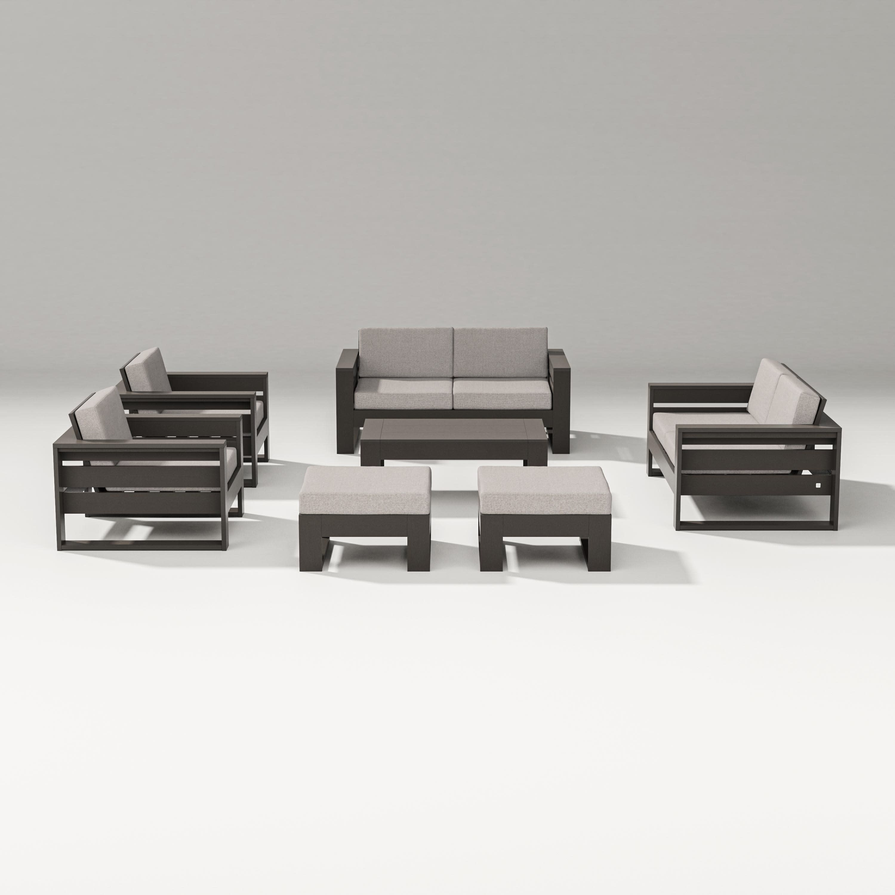 Latitude 7-Piece Lounge Loveseat Set in Vintage Coffee / Weathered Tweed