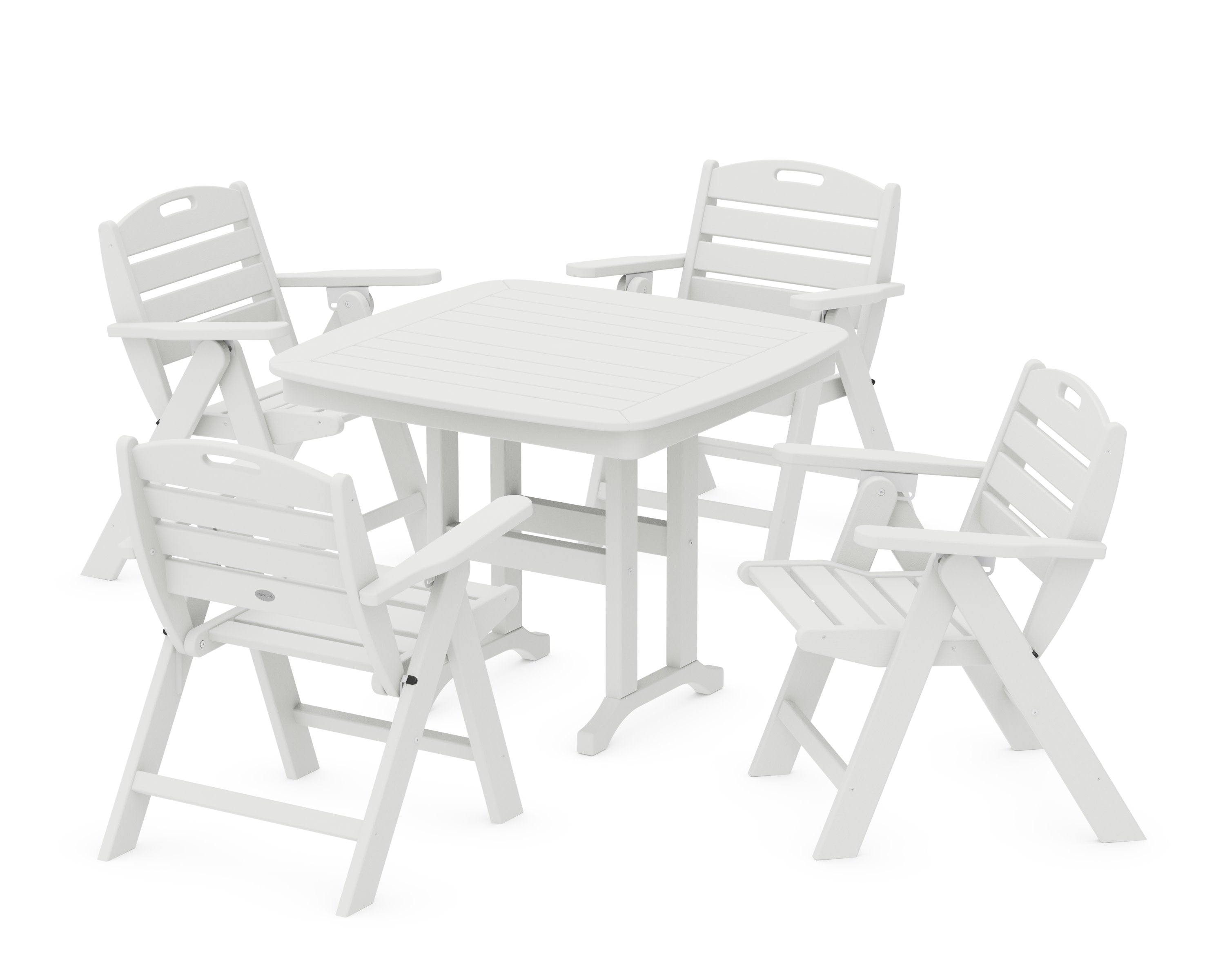 Nautical Folding Lowback Chair 5-Piece Dining Set in Vintage White