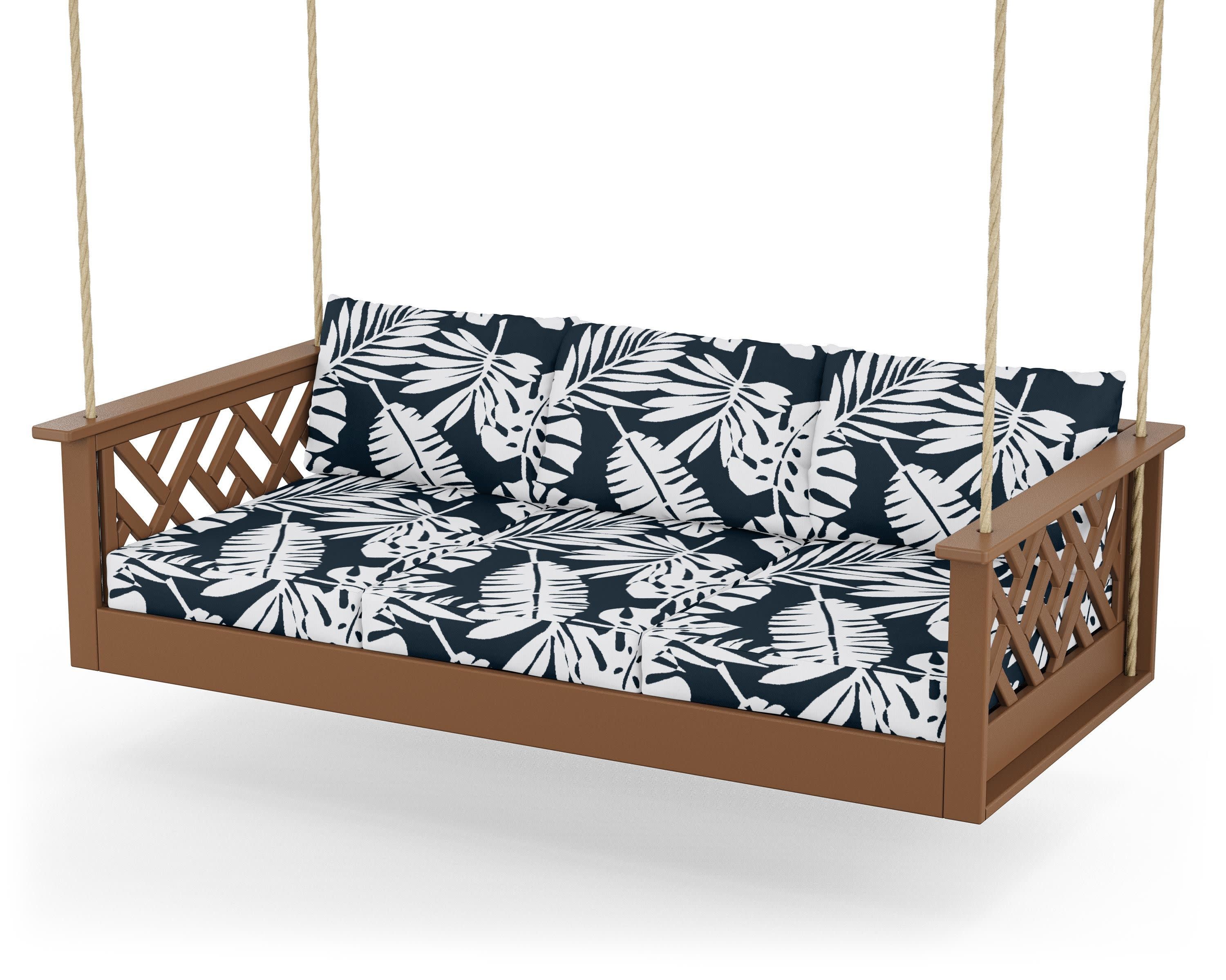 Chippendale Daybed Swing in Teak / Leaf Marine Indigo