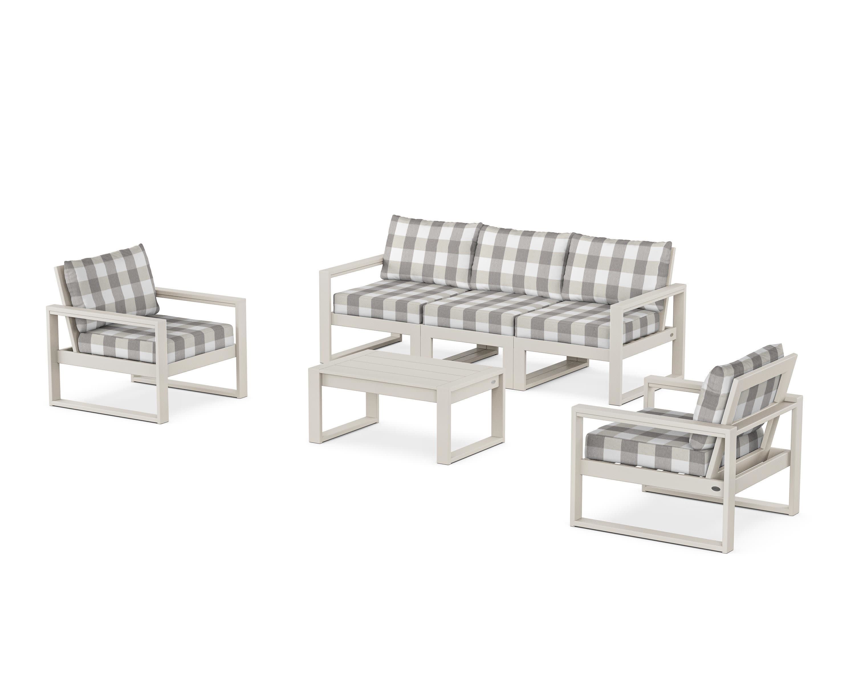 EDGE Sectional 4-Piece Deep Seating Set with Sofa in Sand / Buffalo Plaid Grey Mist