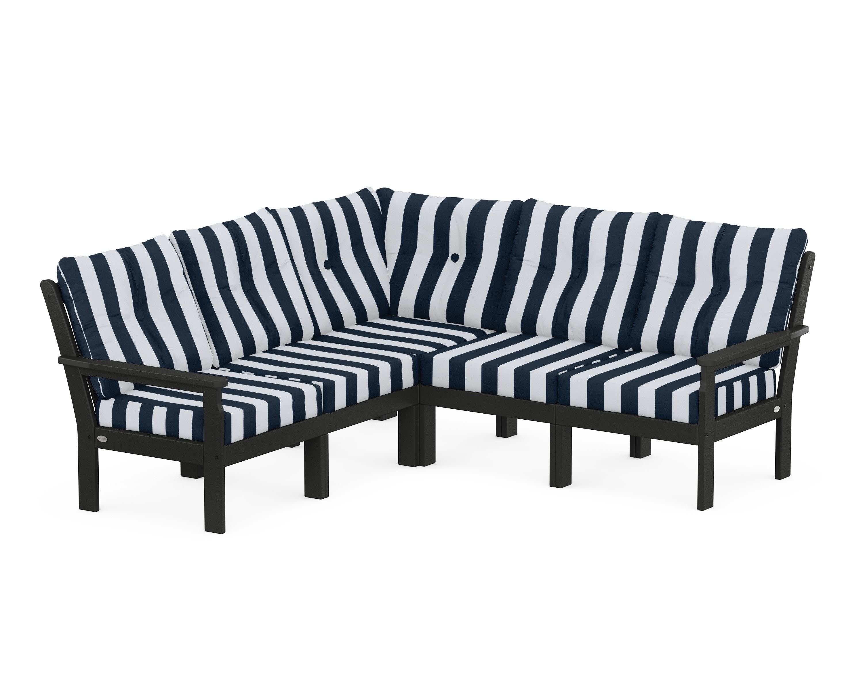 Vineyard 5-Piece Sectional in Black / Cabana Stripe Marine Indigo