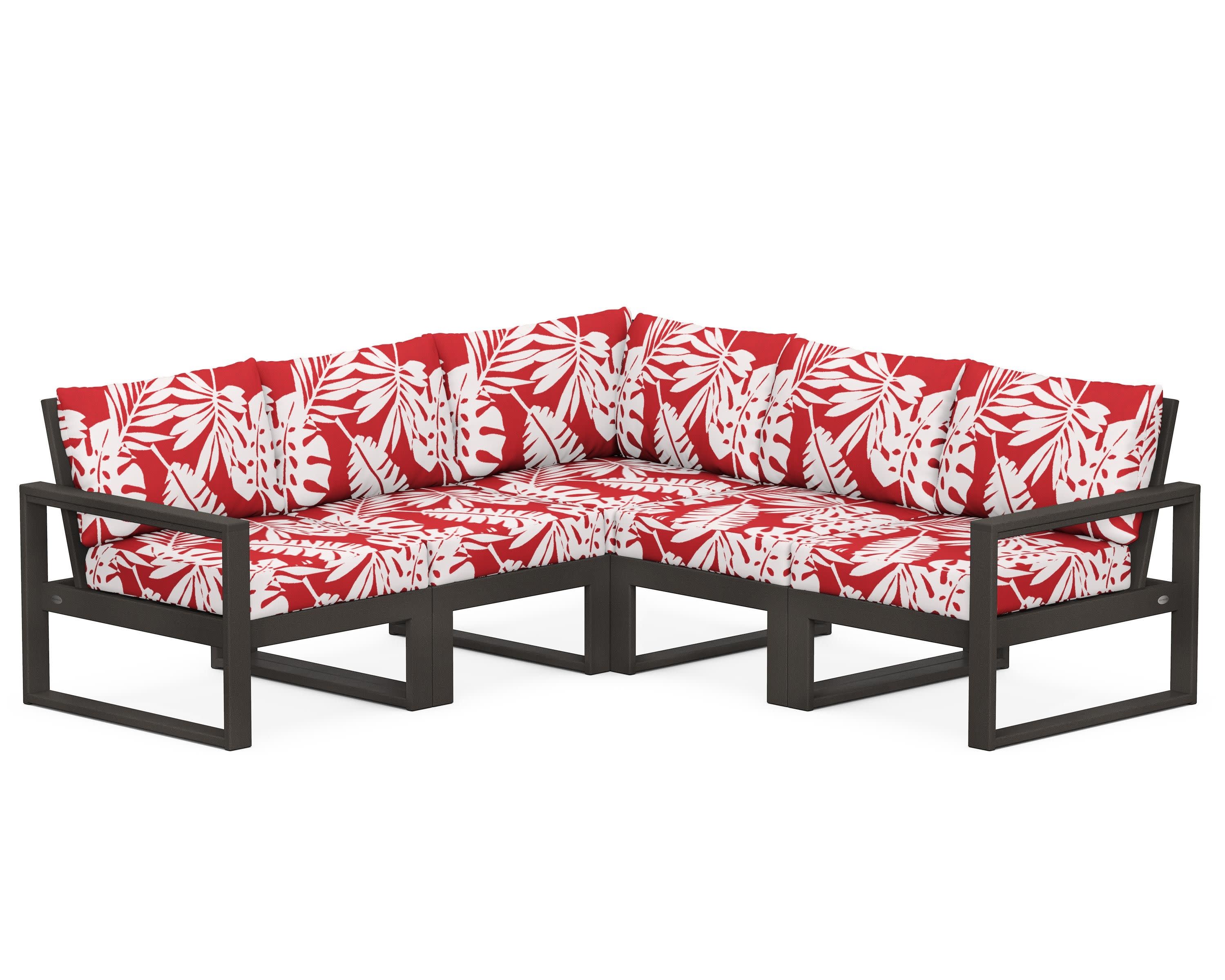 EDGE 5-Piece Modular Deep Seating Set in Vintage Coffee / Leaf Crimson