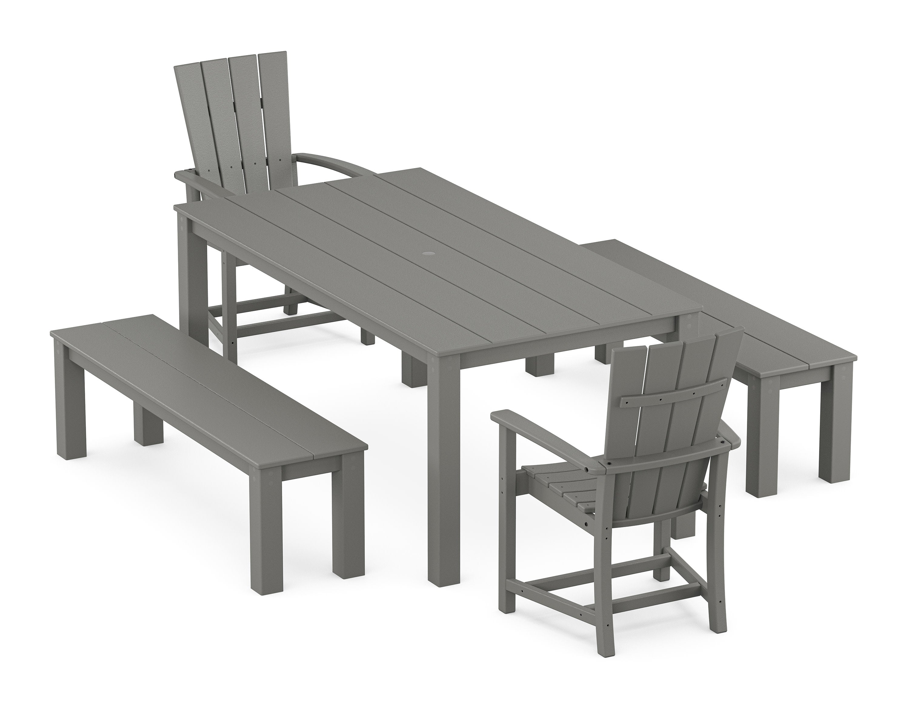 Quattro 5-Piece Parsons Dining Set with Benches in Slate Grey