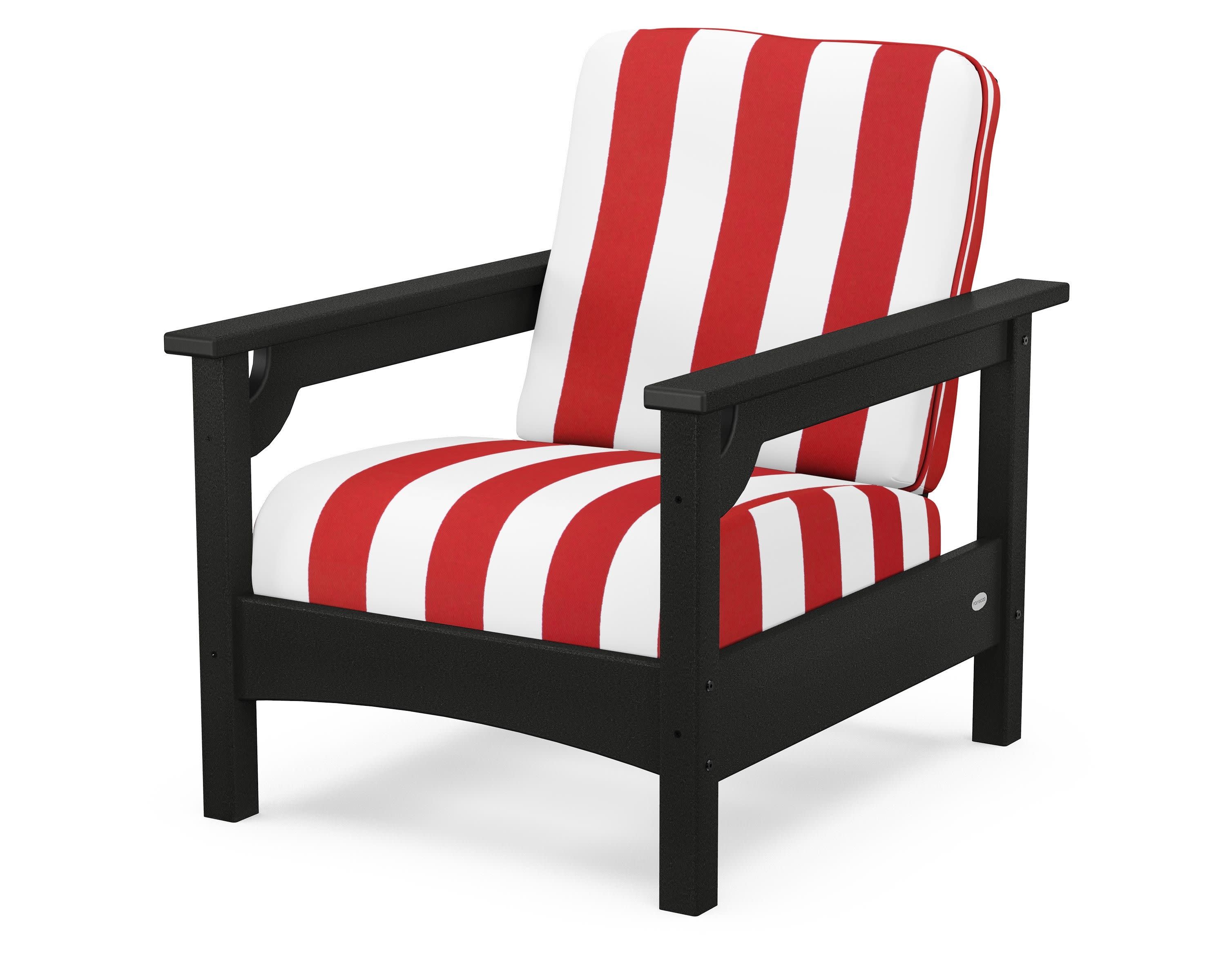 Club Chair in Black / Cabana Stripe Crimson