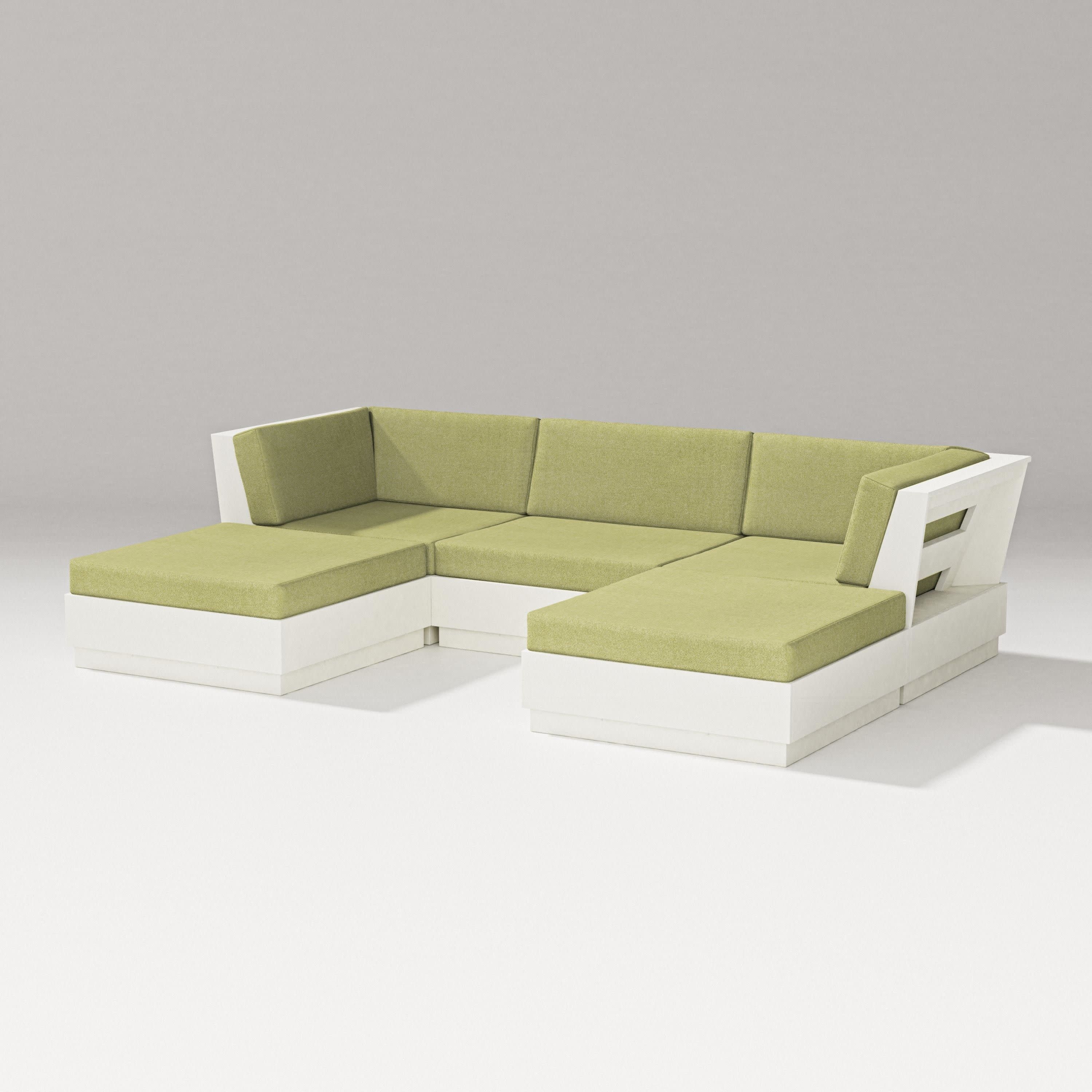 Elevate Double Chaise Sectional in Vintage White / Chartreuse Boucle