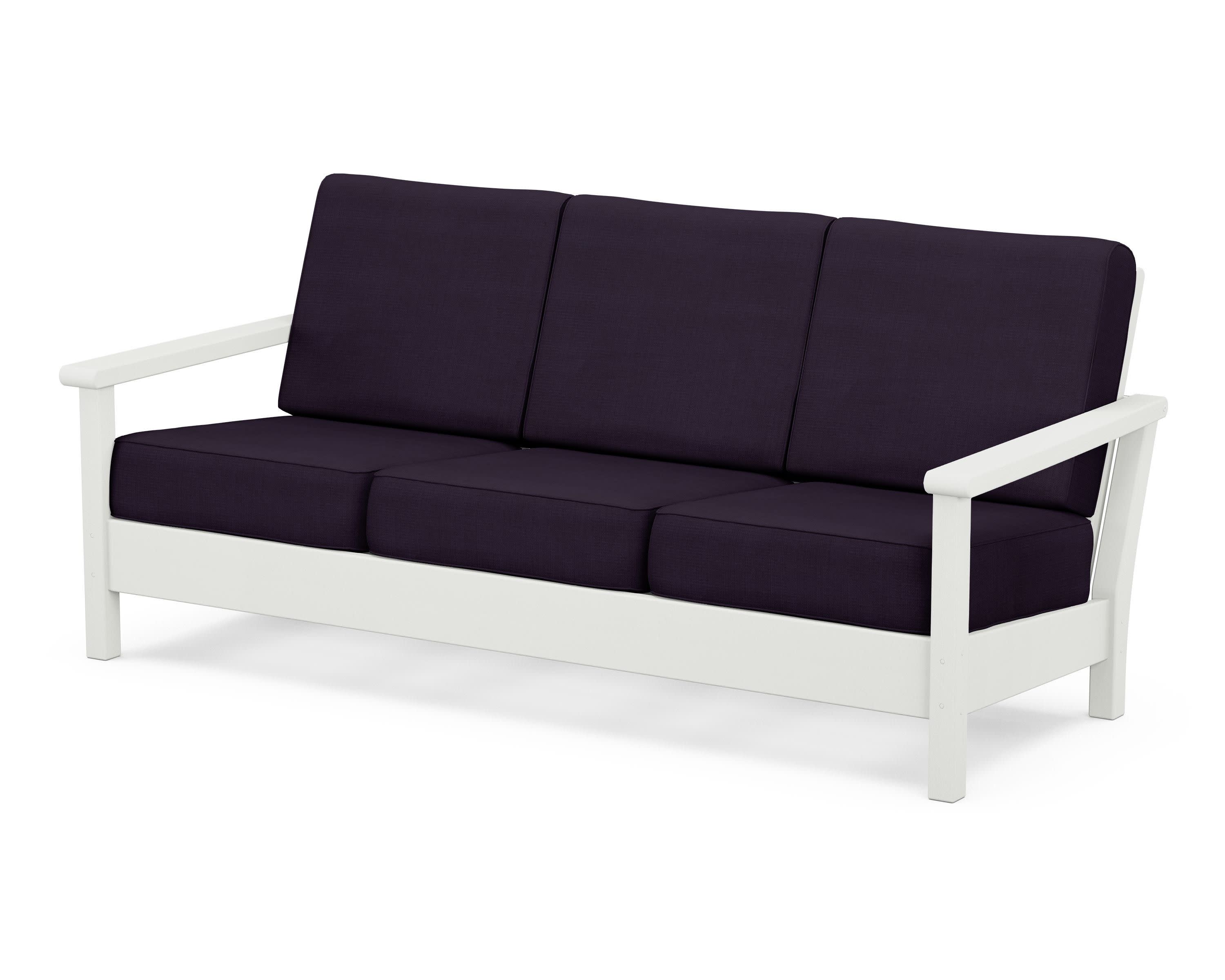 Harbour Deep Seating Sofa in Vintage White / Navy Linen