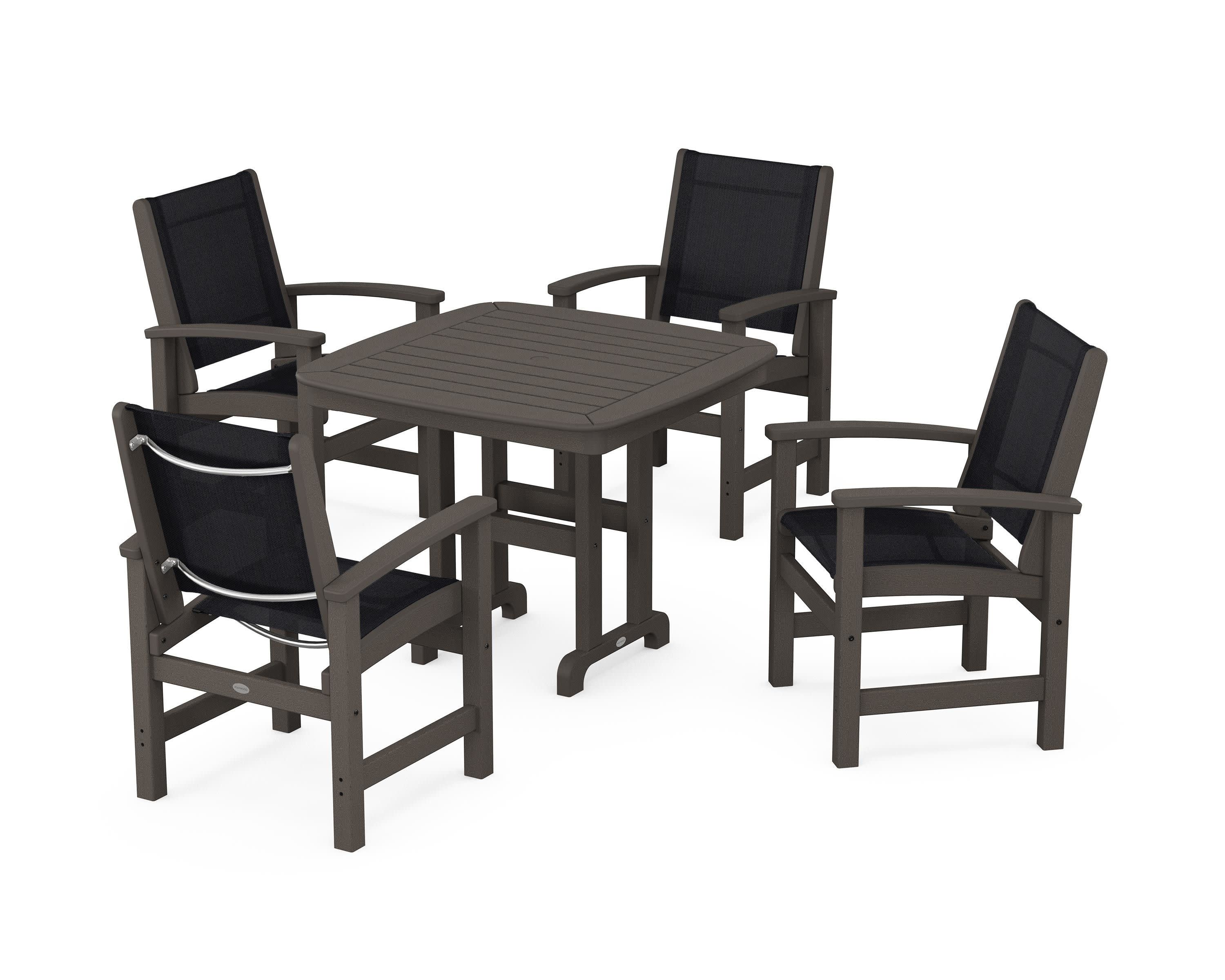 Coastal 5-Piece Dining Set in Vintage Coffee / Black Sling