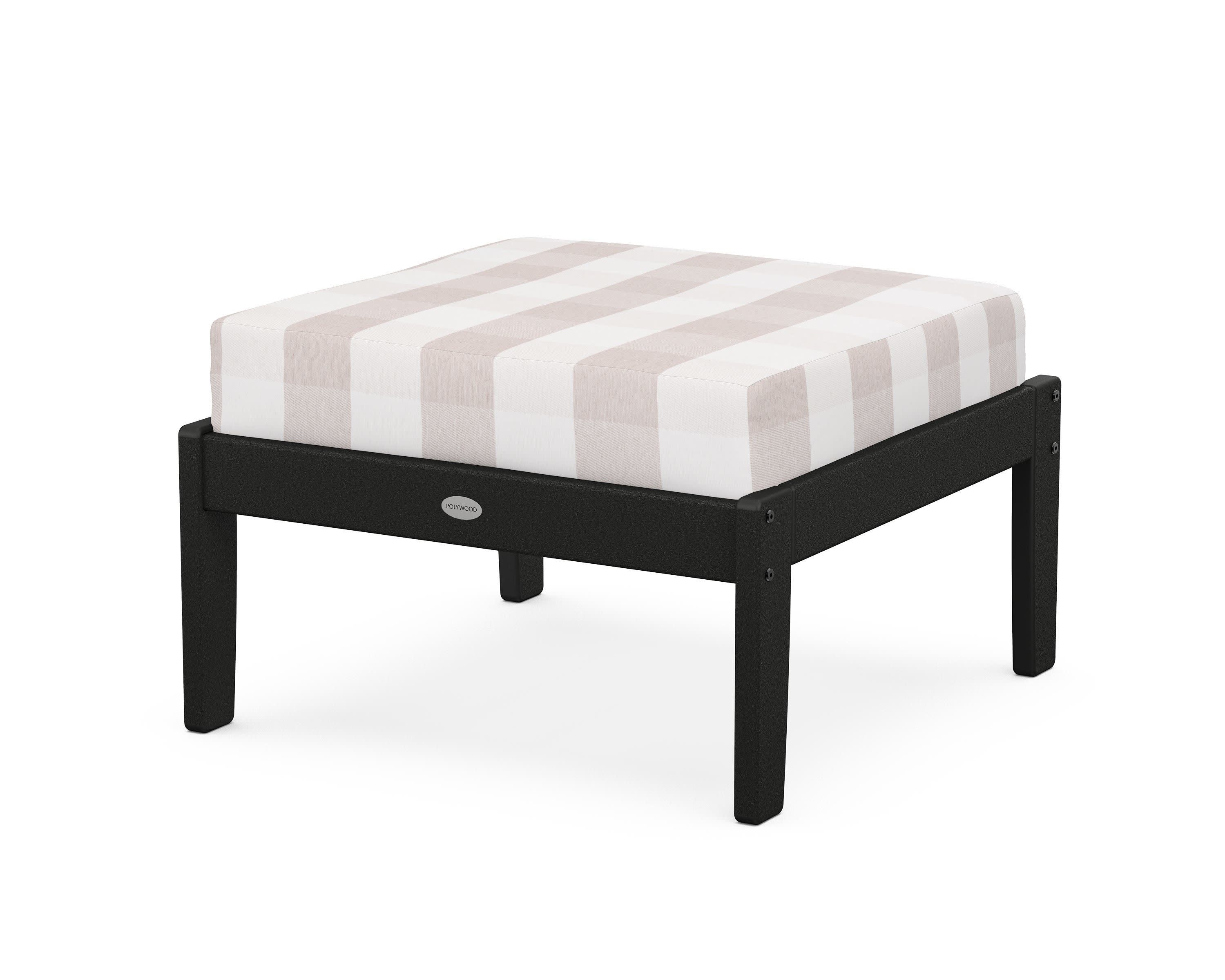 Braxton Deep Seating Ottoman in Black / Buffalo Plaid Dune Burlap