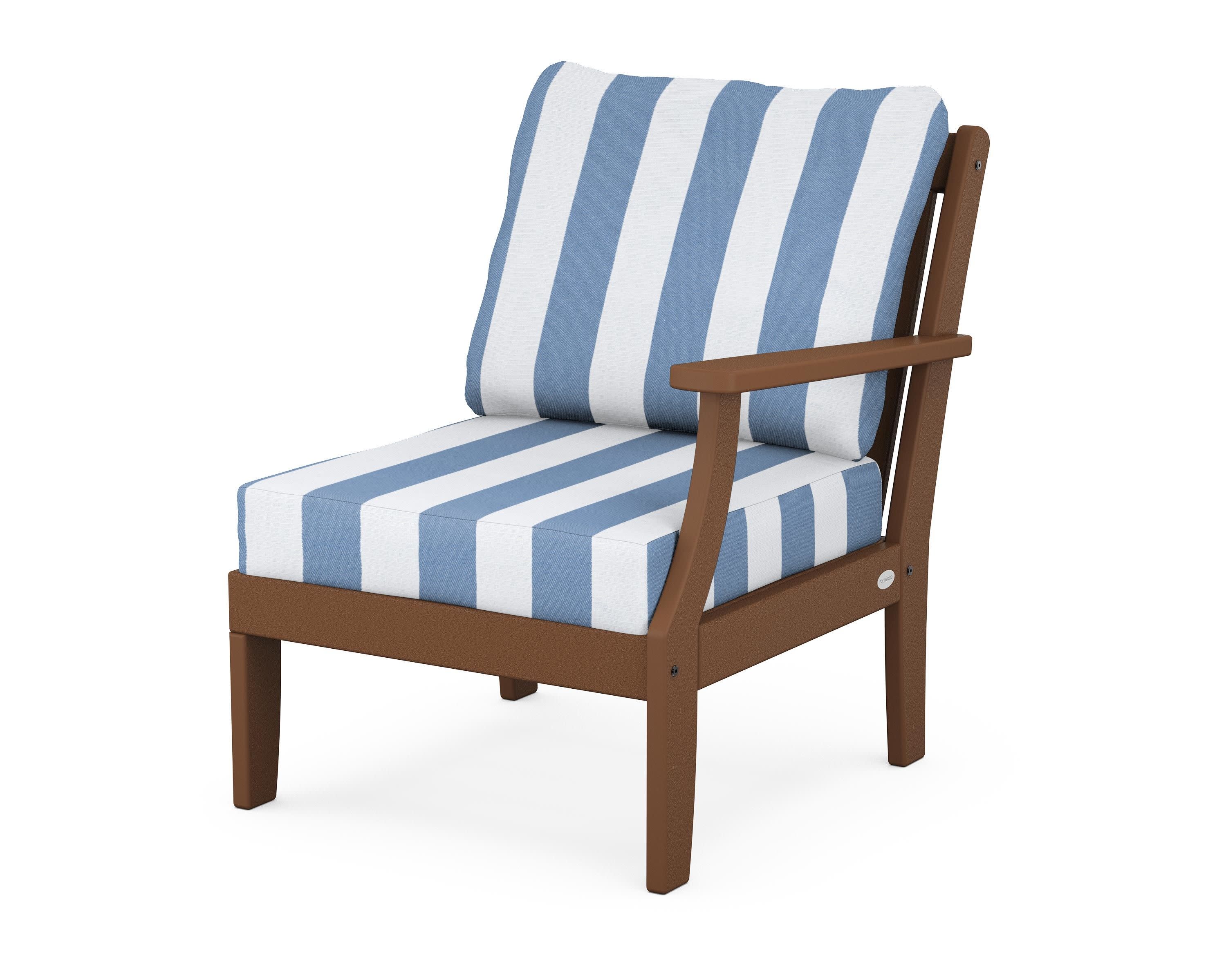 Braxton Modular Right Arm Chair in Teak / Cabana Stripe Sky Blue