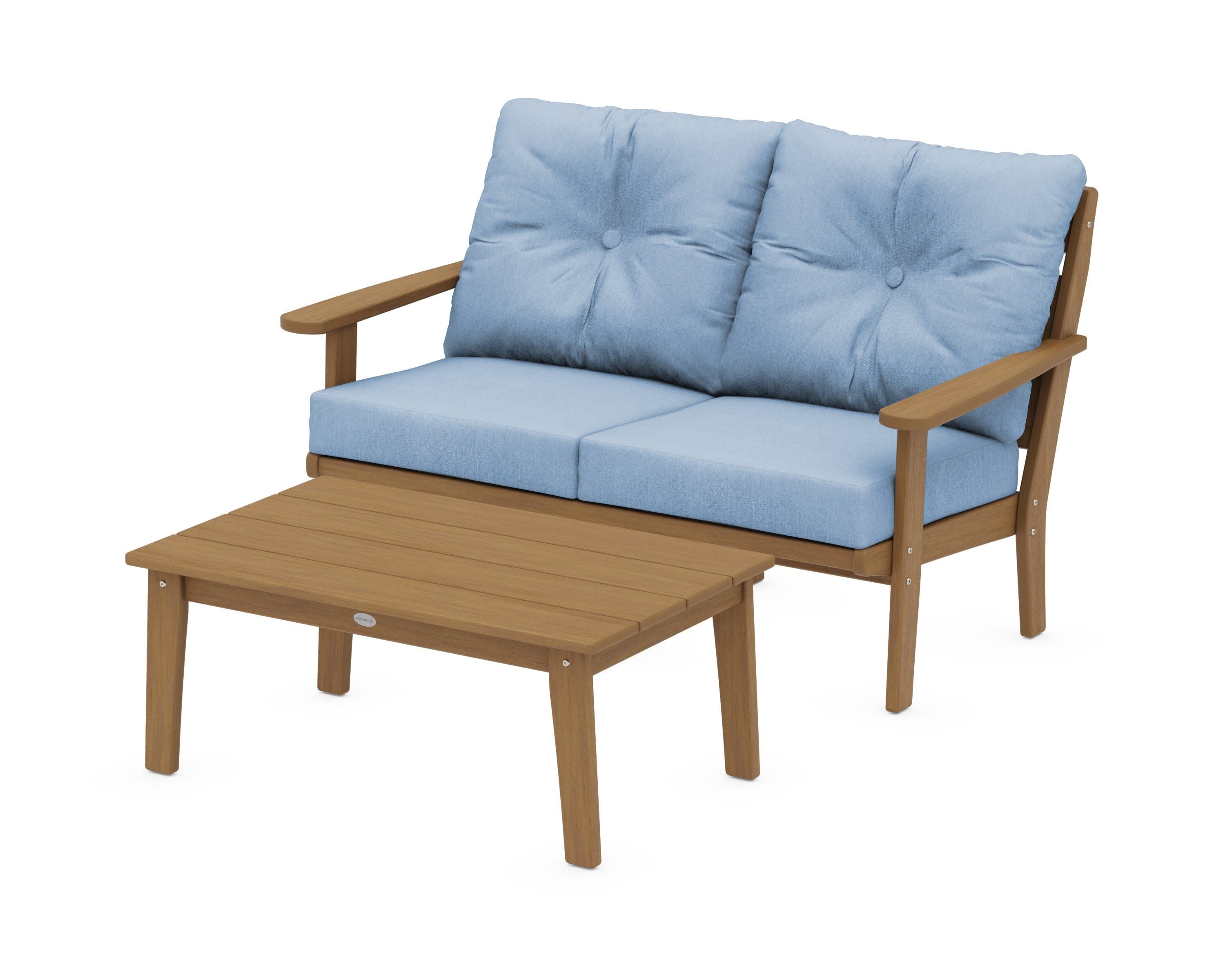 Lakeside 2-Piece Lounge Loveseat Set in Natural / Sky Blue