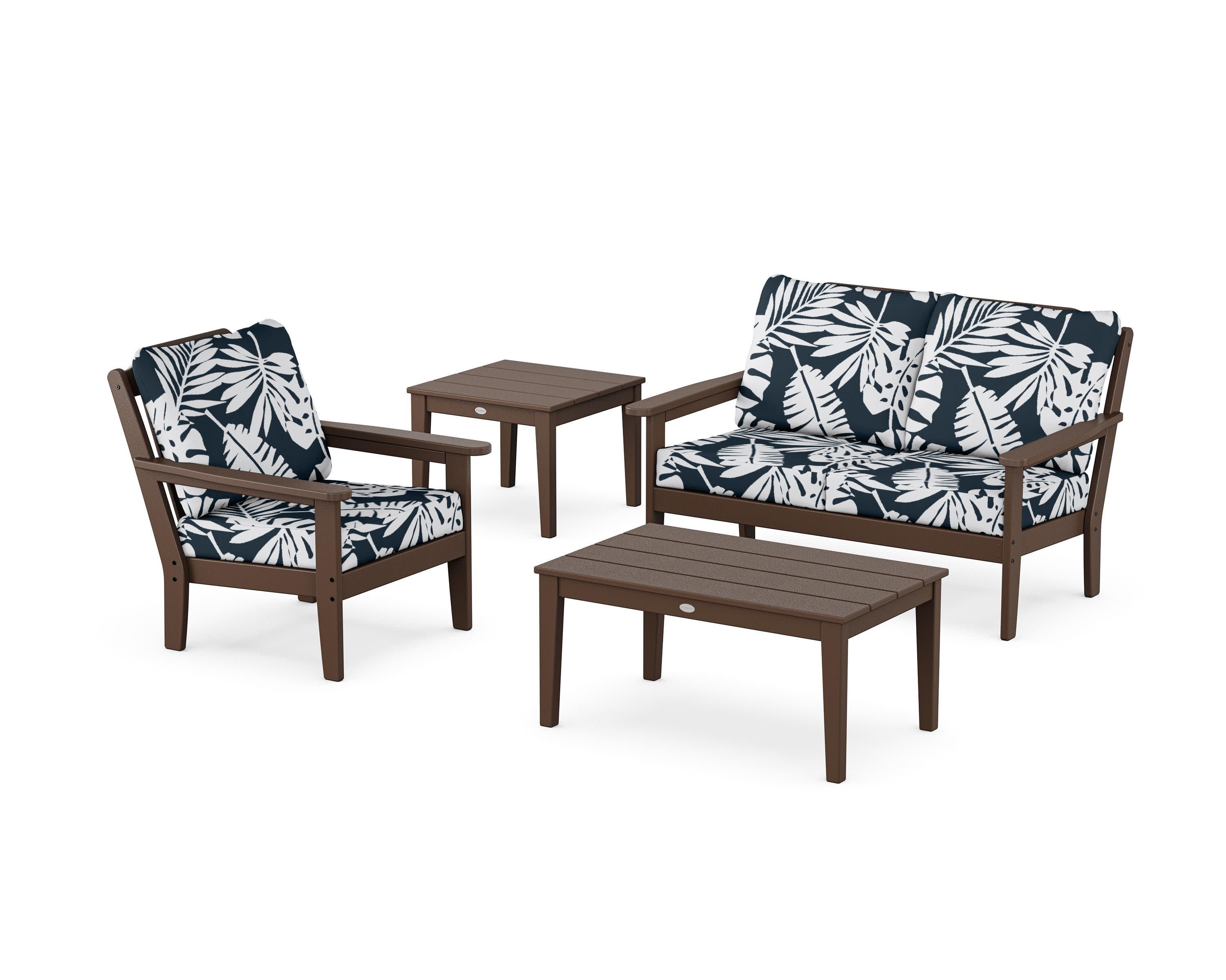 Wovendale 4-Piece Deep Seating Set in Mahogany / Leaf Marine Indigo