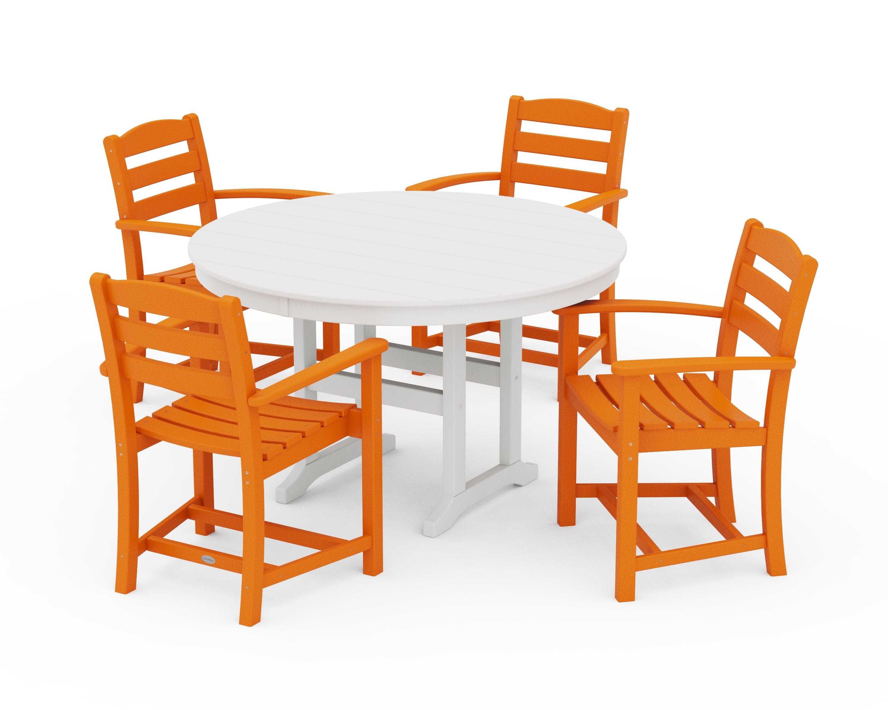 La Casa Caf 5-Piece Round Farmhouse Dining Set in Tangerine / White