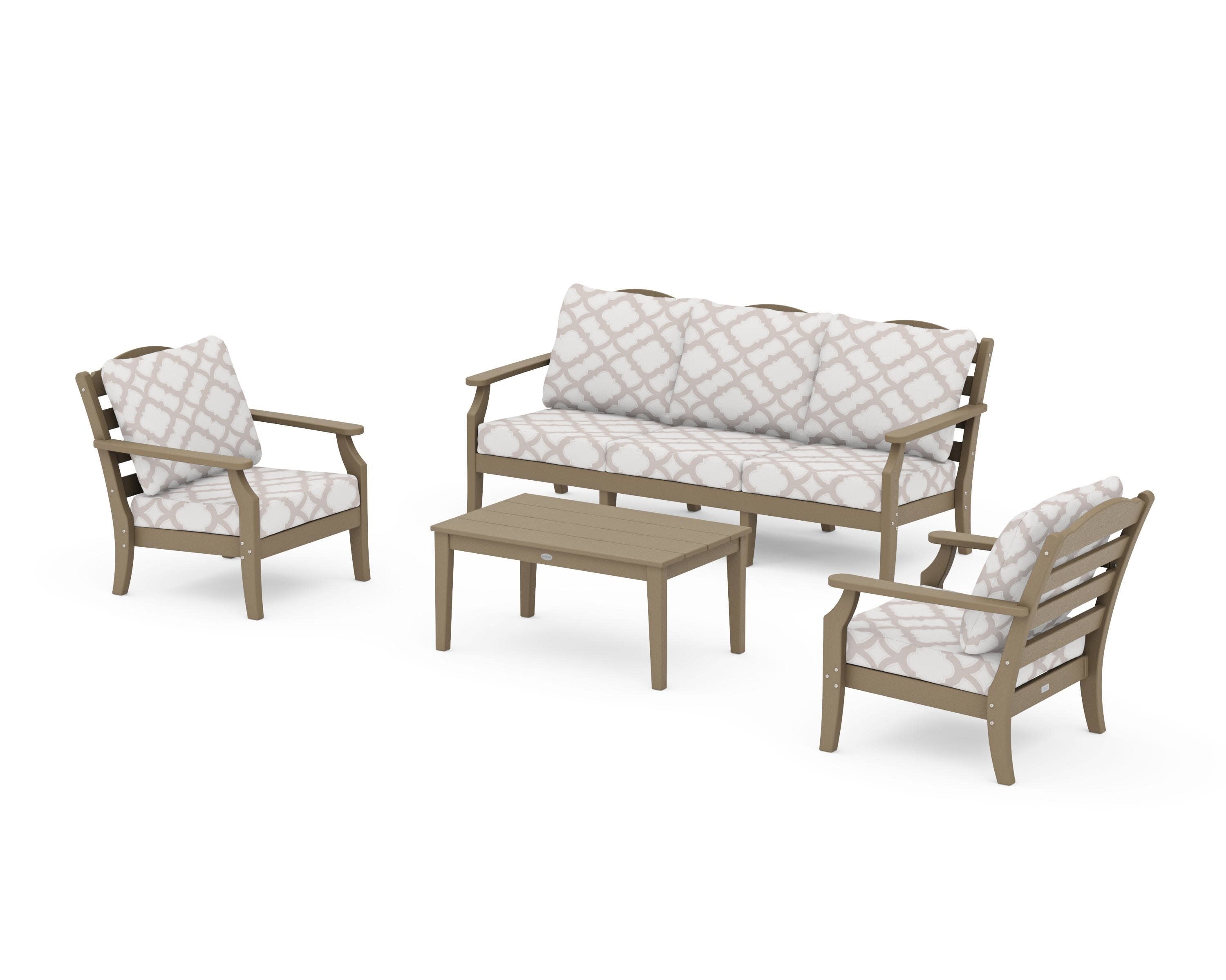 Savannah 4-Piece Deep Seating Set with Sofa in Vintage Sahara / Trellis Dune Burlap