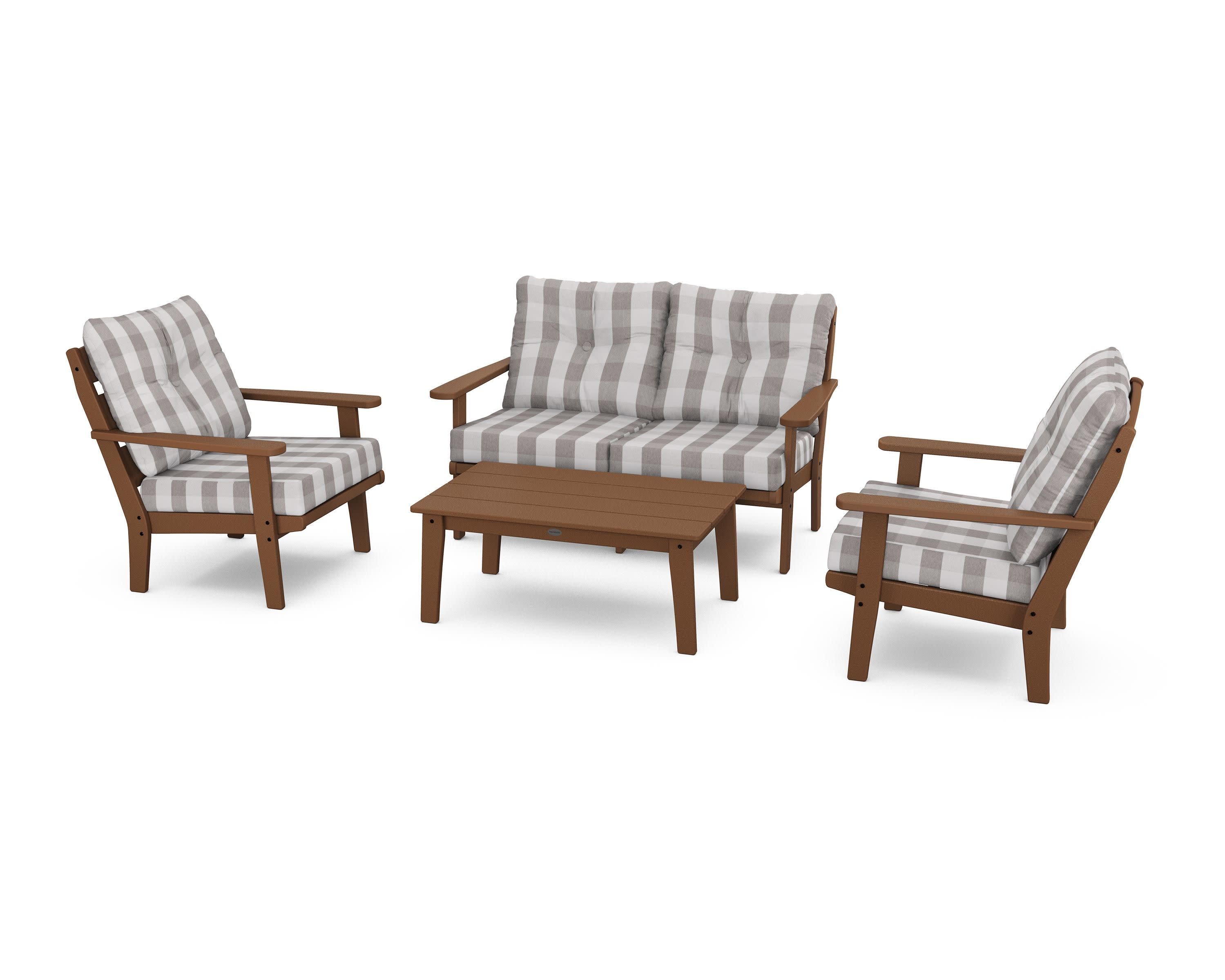 Lakeside 4-Piece Deep Seating Set in Teak / Buffalo Plaid Grey Mist