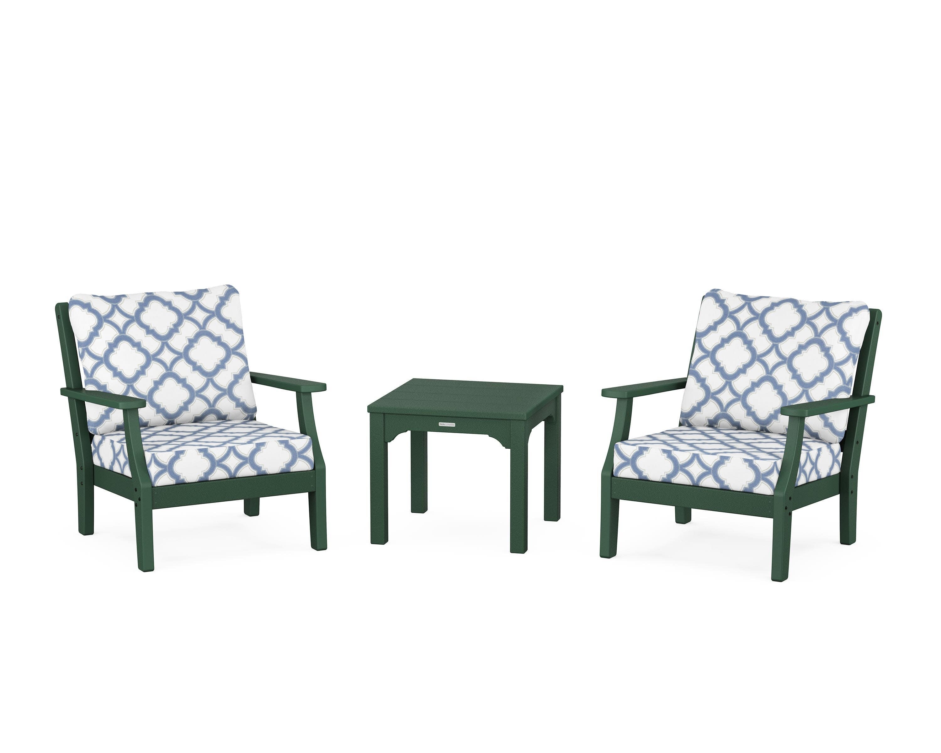 Chinoiserie 3-Piece Deep Seating Set in Green / Trellis Sky Blue