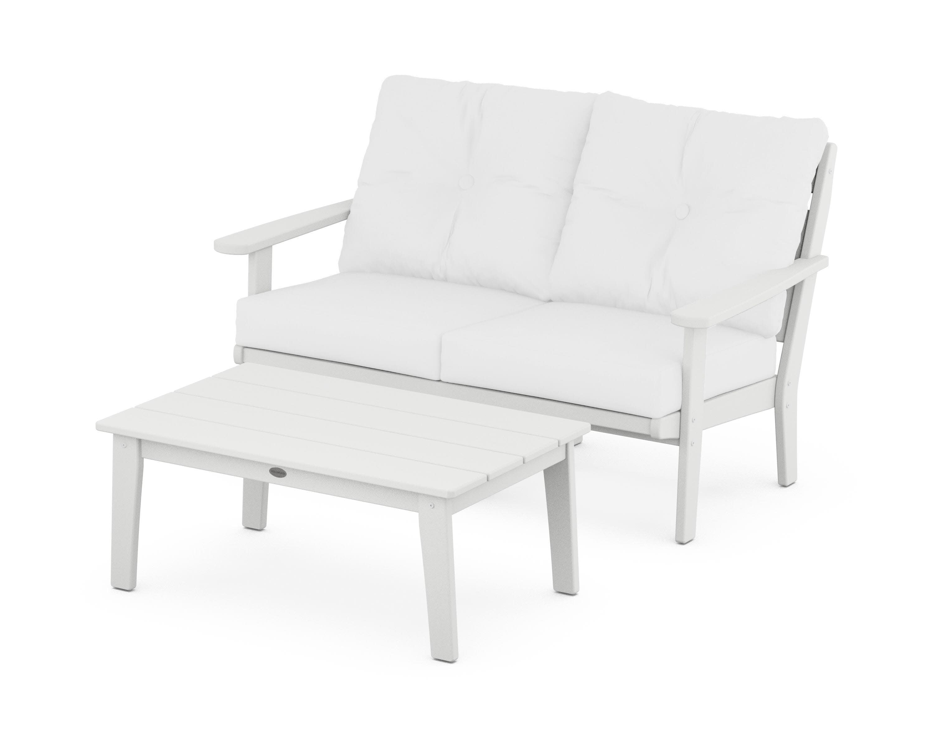 Lakeside 2-Piece Lounge Loveseat Set in White / Natural