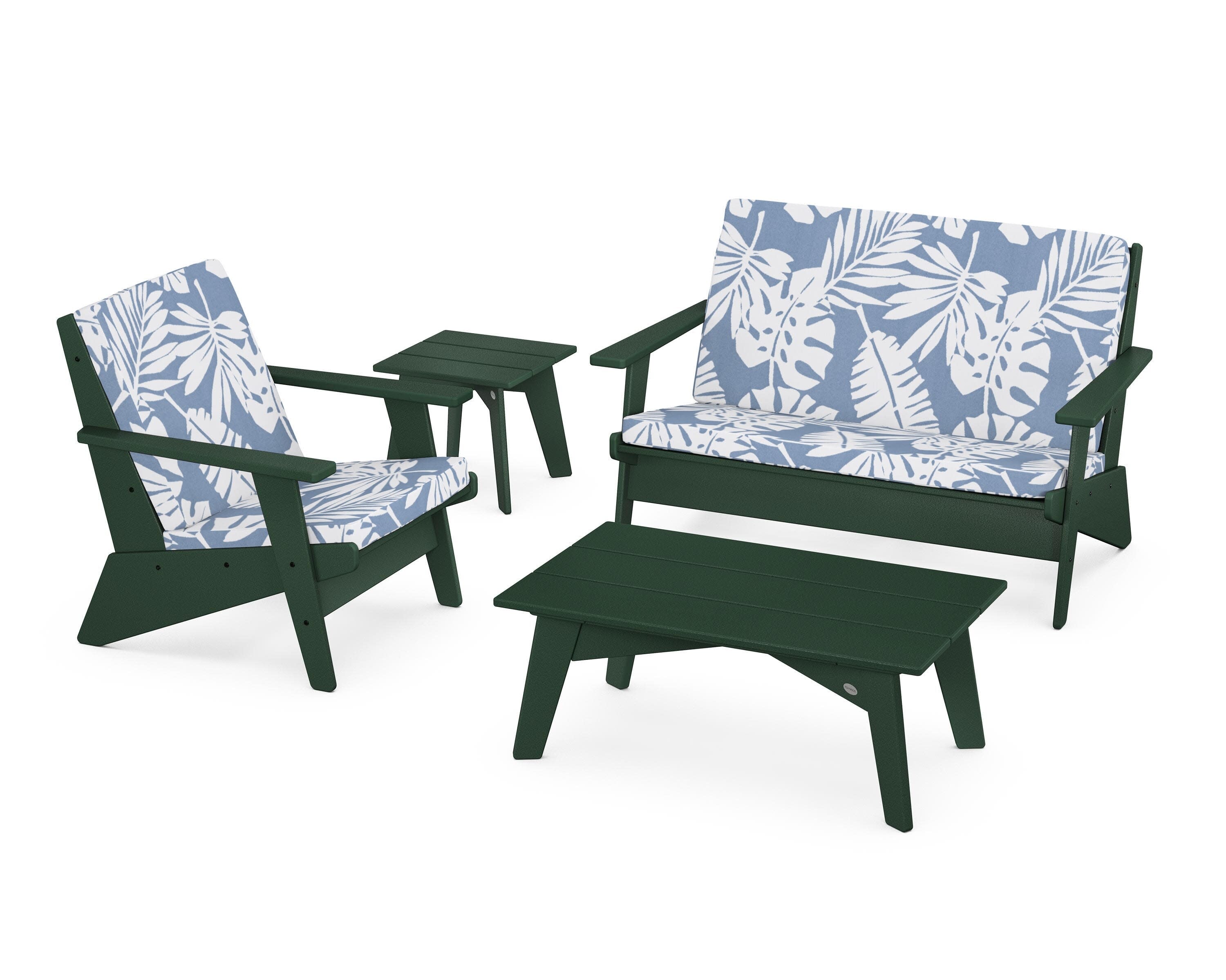 Riviera Modern Lounge 4-Piece Set in Green / Leaf Sky Blue