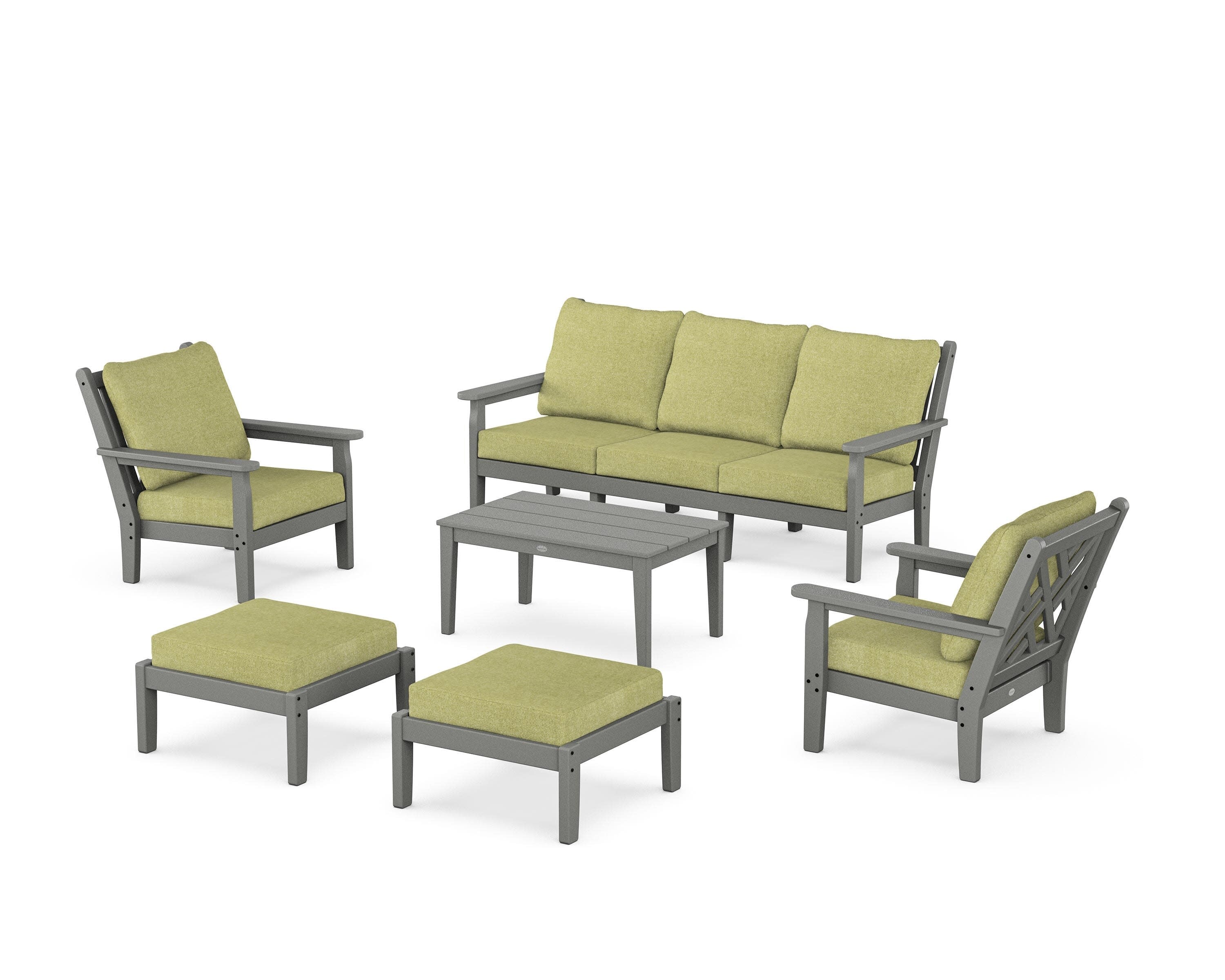 Chippendale 6-Piece Lounge Sofa Set in Slate Grey / Chartreuse Boucle