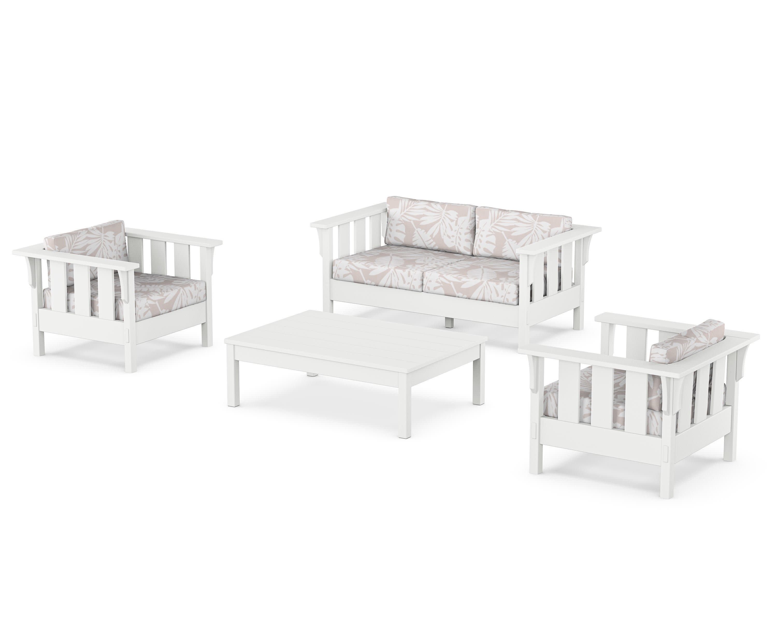 Acadia 4-Piece Deep Seating Set with Loveseat in White / Leaf Dune Burlap