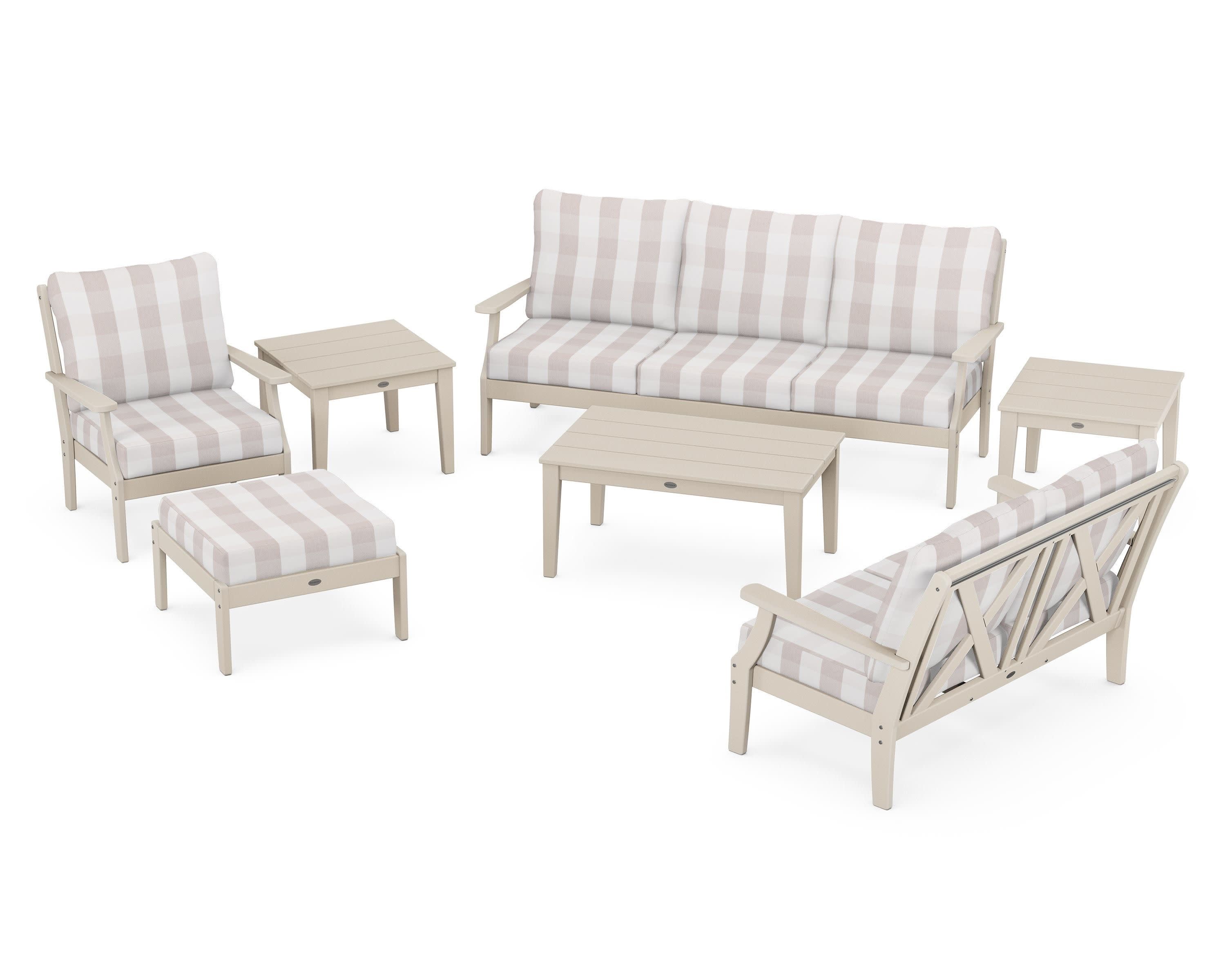 Braxton 7-Piece Deep Seating Set in Sand / Buffalo Plaid Dune Burlap