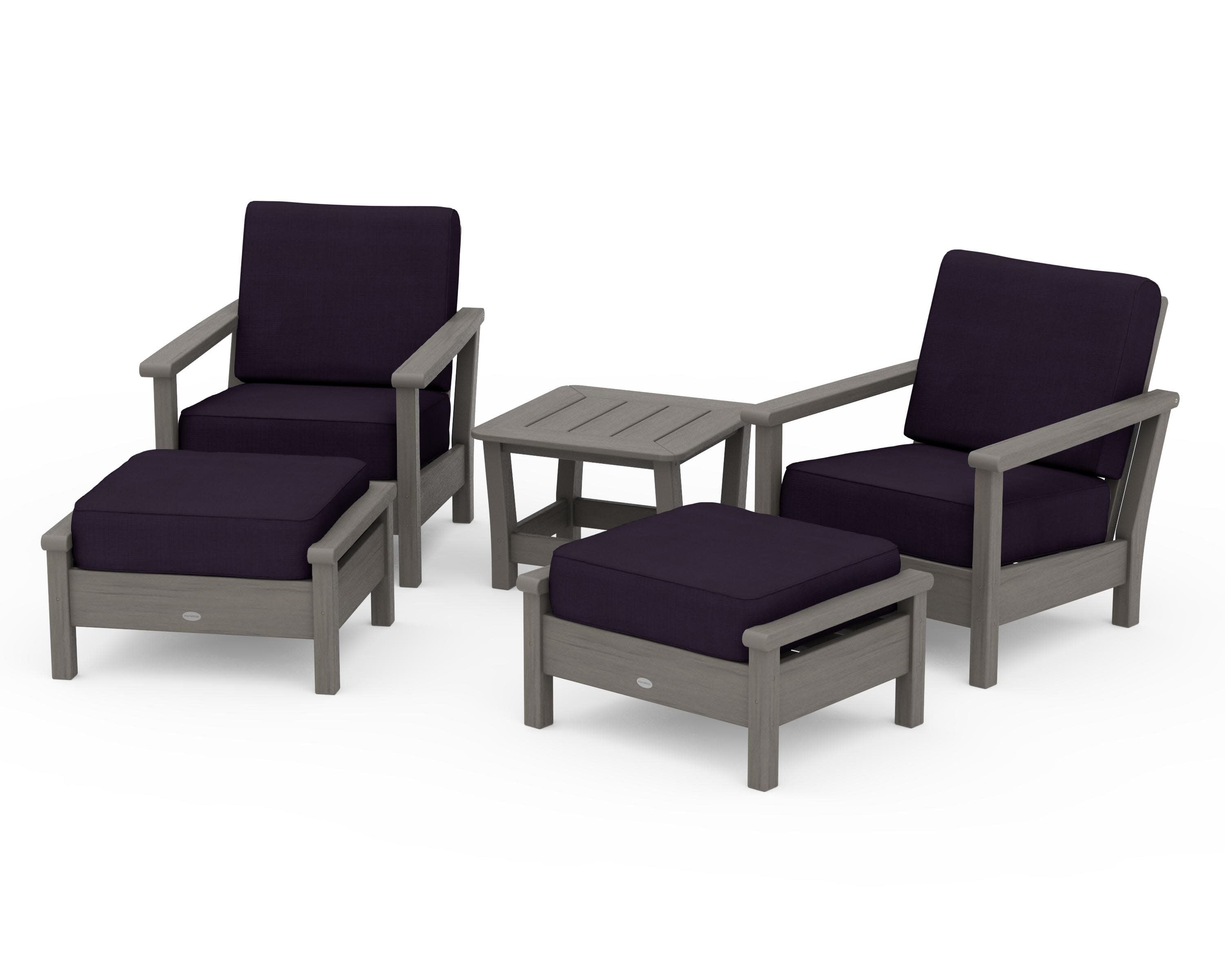 Harbour 5-Piece Deep Seating Chair Set in Driftwood / Navy Linen